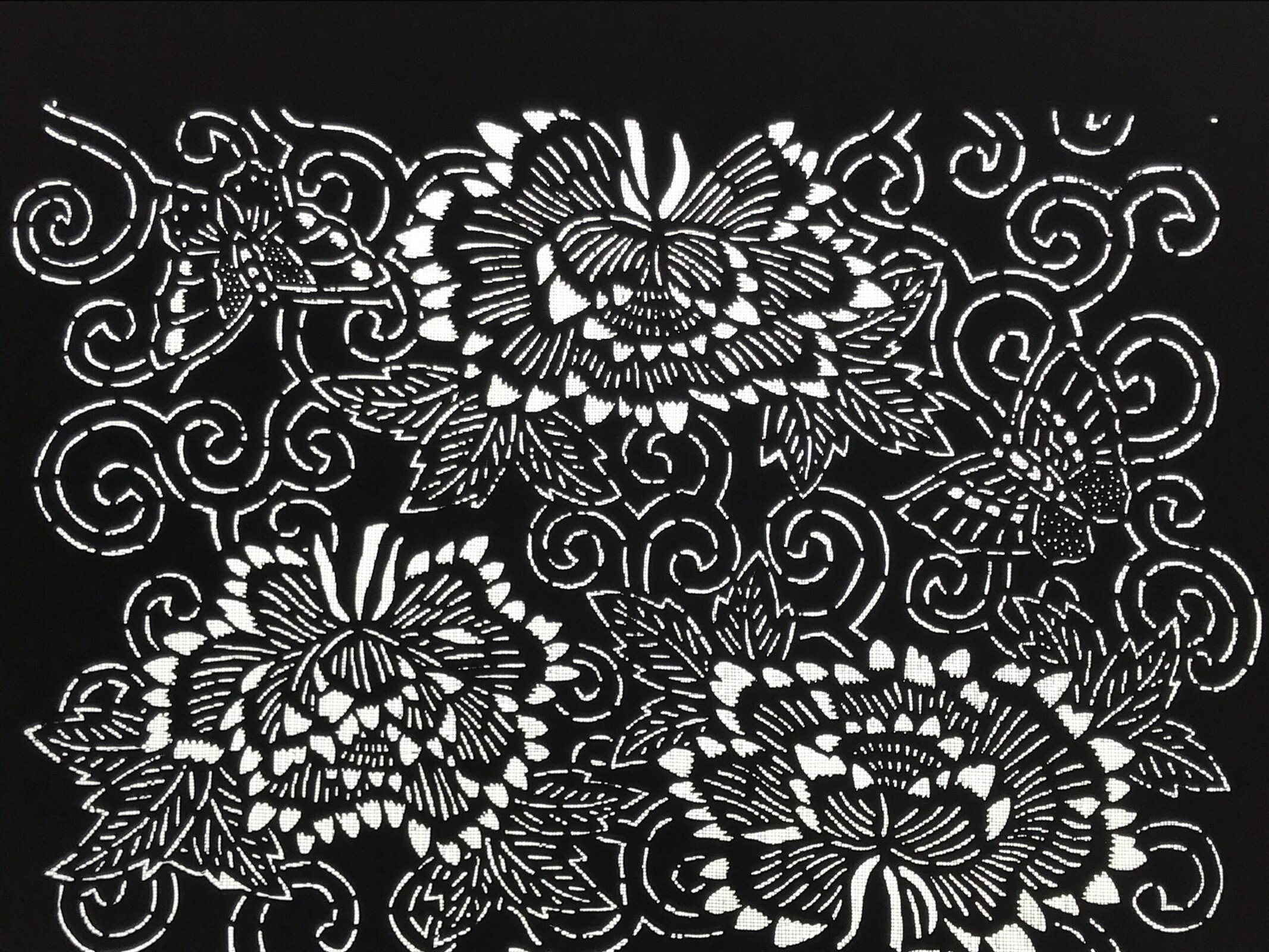 Antique Japanese Katagami Paper Kimono Stencil Butterfly Peony Flower Botan A770