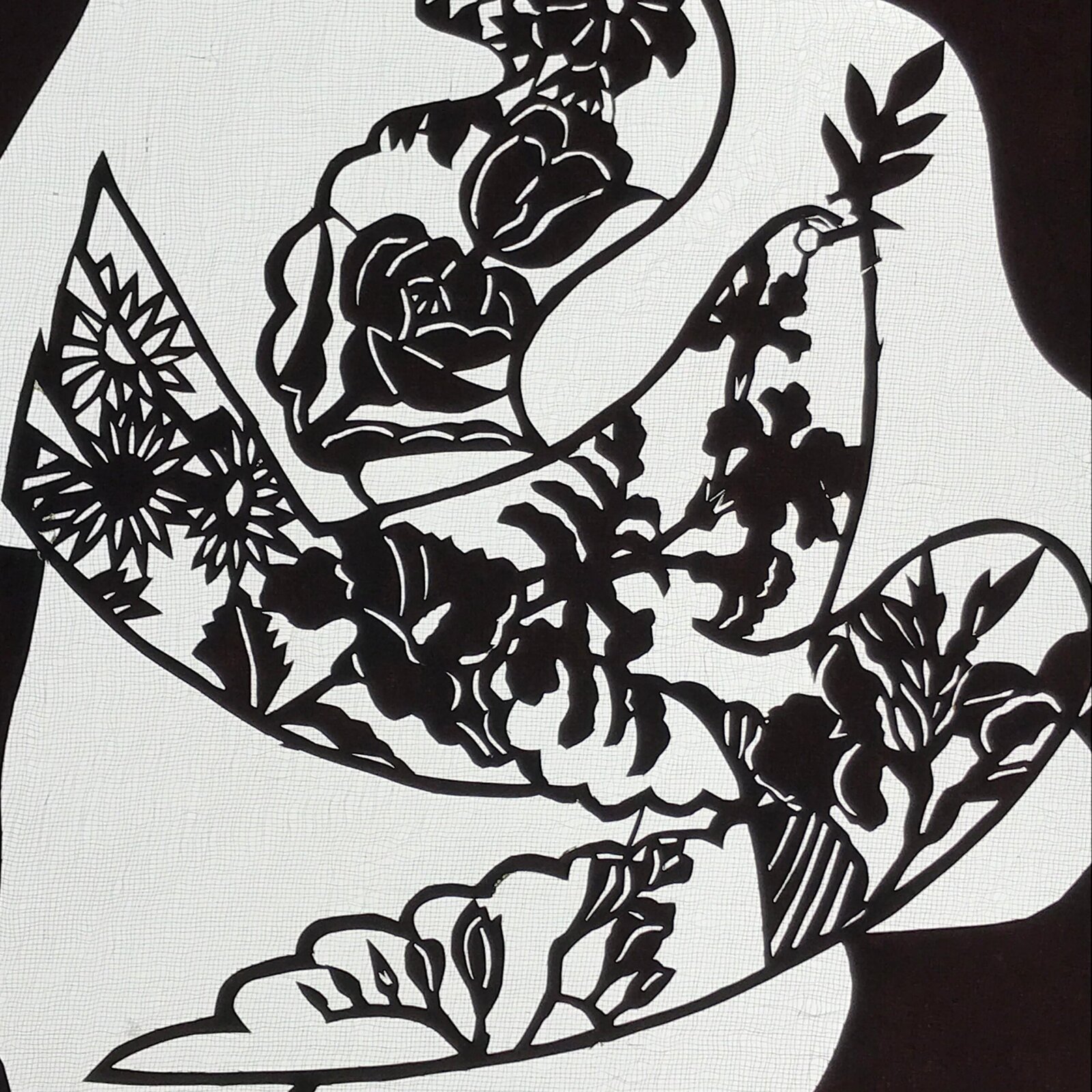 Antique Japanese Katagami Paper Kimono Stencil Katazome Bird Floral Pattern A771