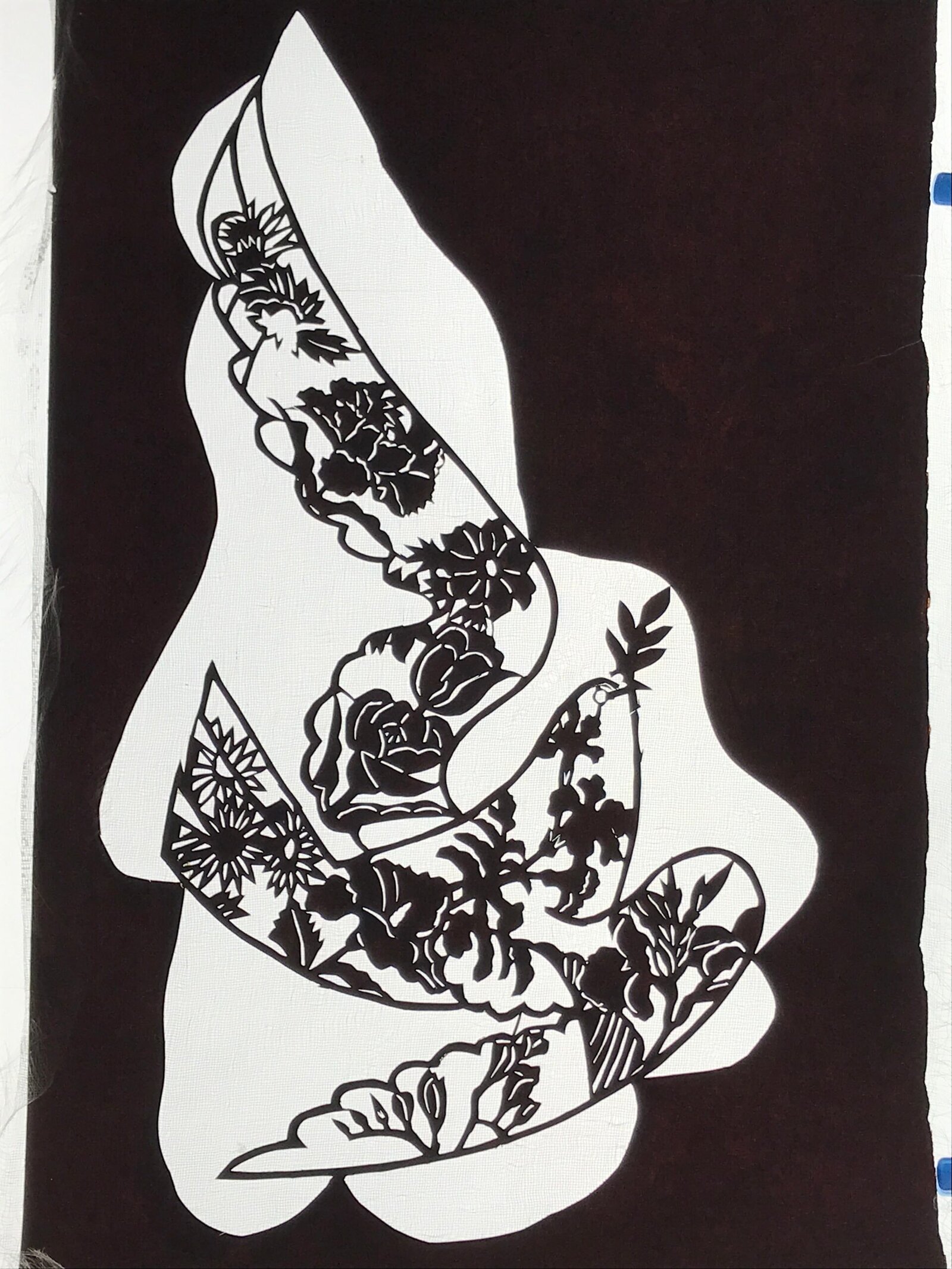 Antique Japanese Katagami Paper Kimono Stencil Katazome Bird Floral Pattern A771