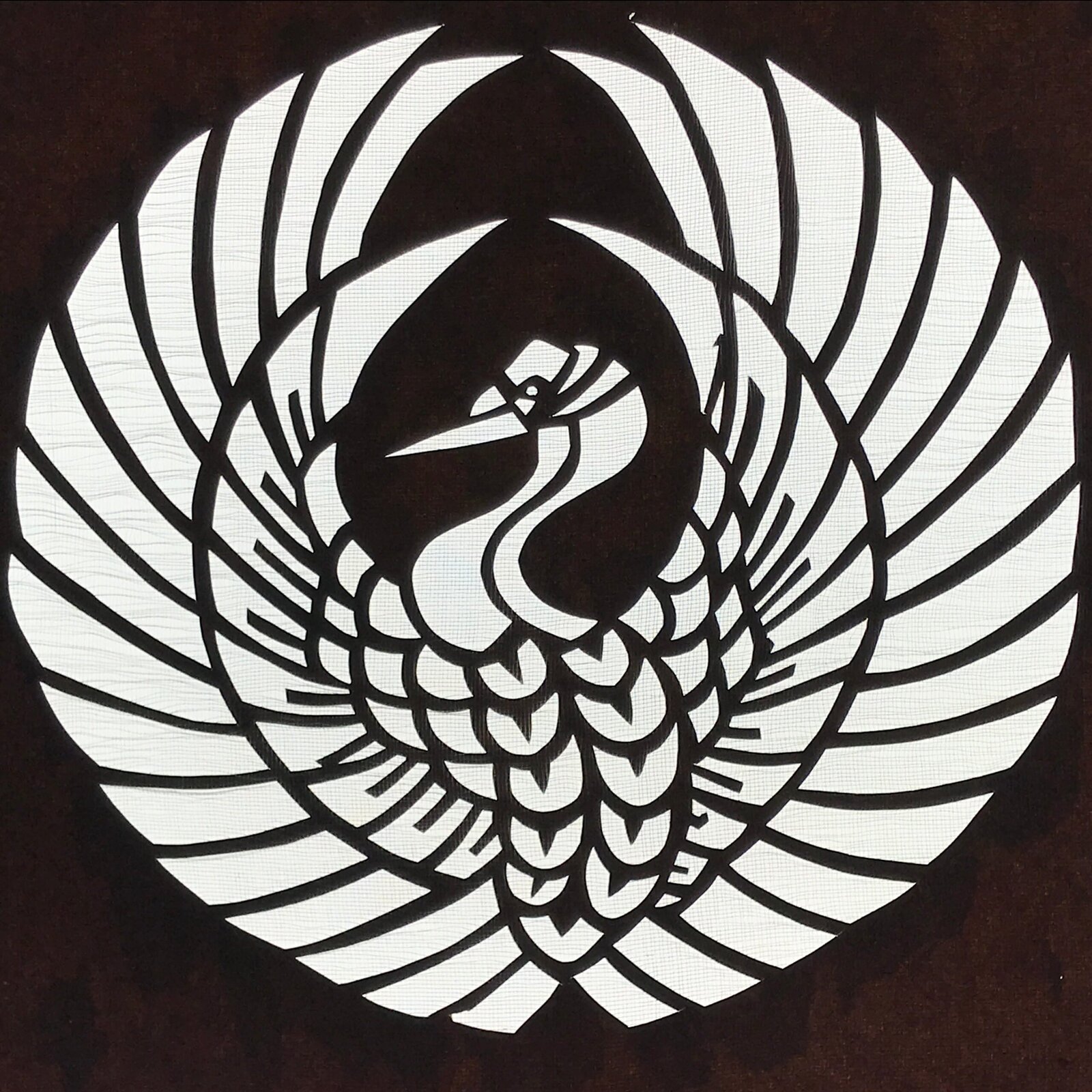 Antique Japanese Katagami Paper Kimono Stencil Katazome Crane Kamon Crest A799