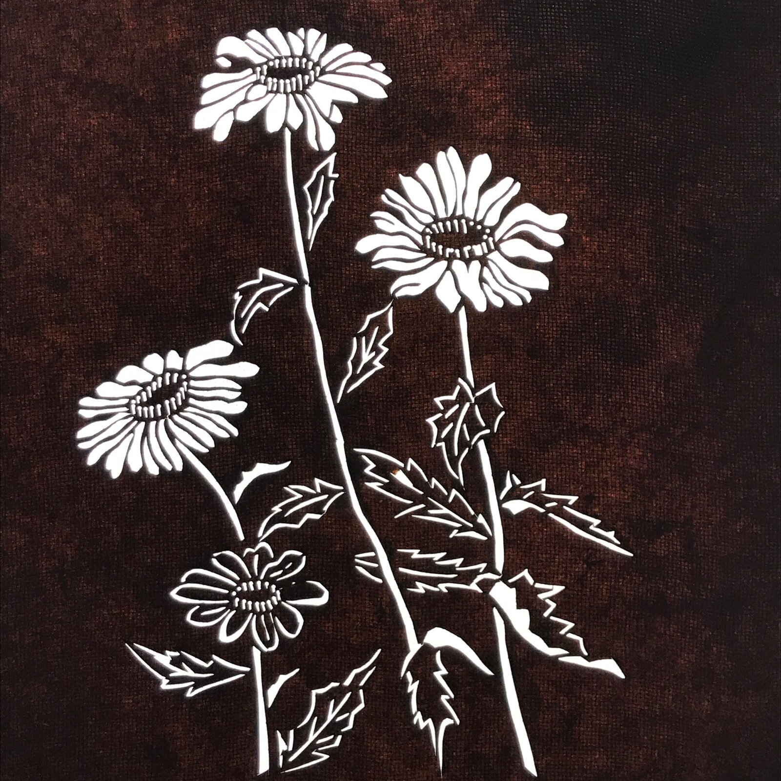 Antique Japanese Katagami Paper Kimono Stencil Katazome Daisies Hinagiku A798