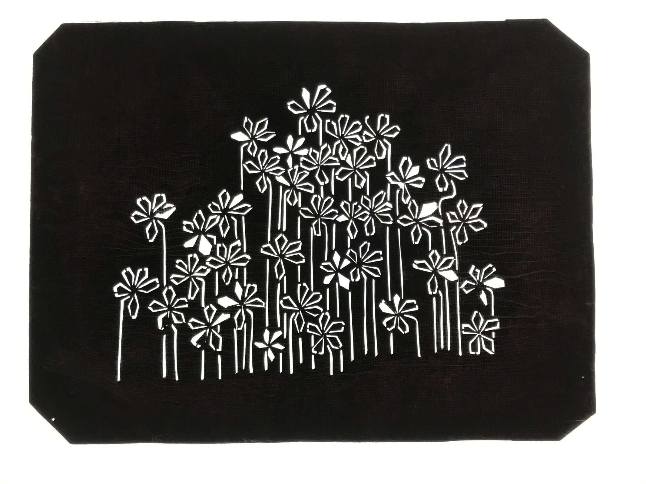 Antique Japanese Katagami Paper Kimono Stencil Katazome Flowers Design A805