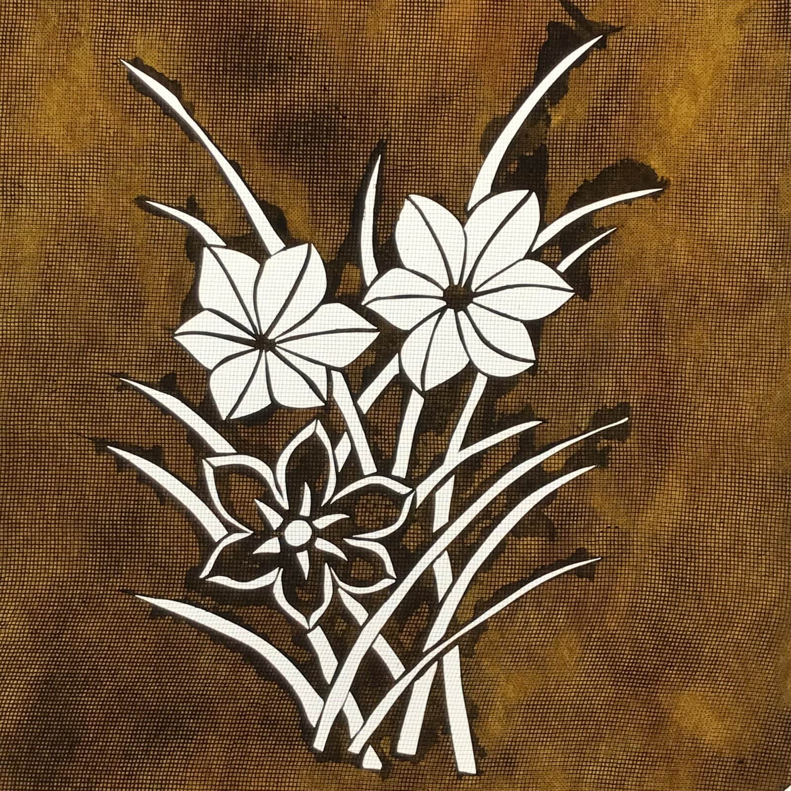 Antique Japanese Katagami Paper Kimono Stencil Katazome Hana Flower Design A777