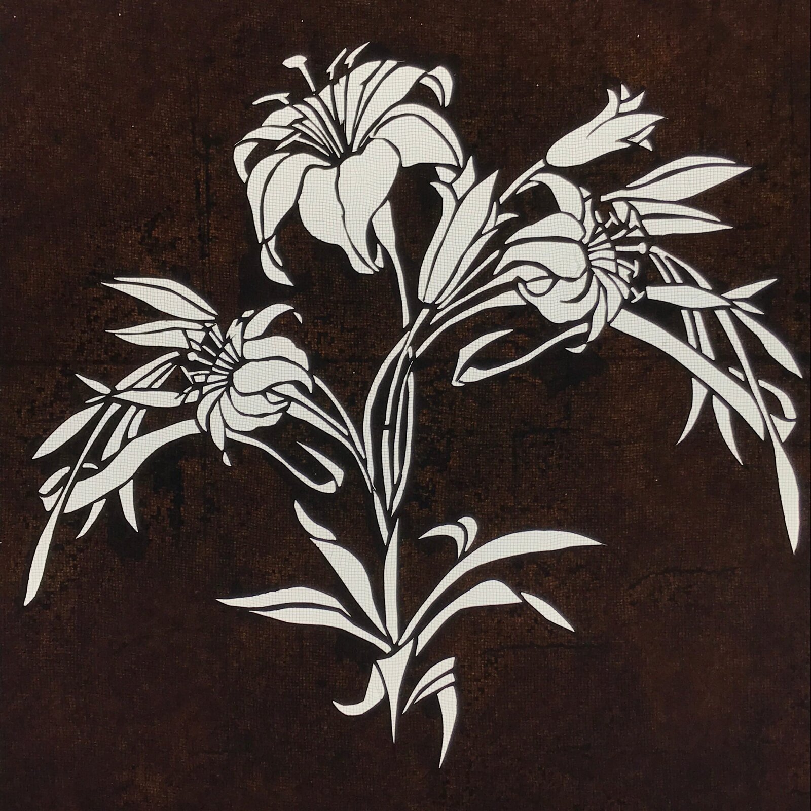 Antique Japanese Katagami Paper Kimono Stencil Katazome Lily Flowers Yuri A808