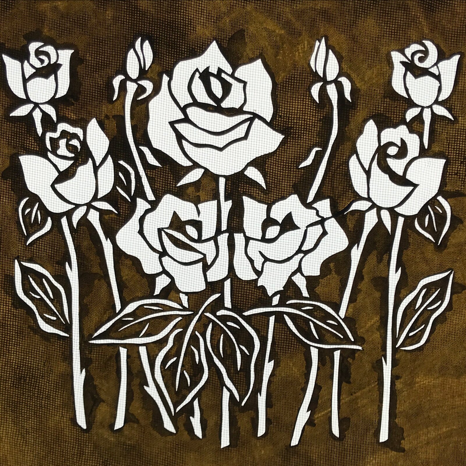 Antique Japanese Katagami Paper Kimono Stencil Katazome Roses Bara Flowers A785