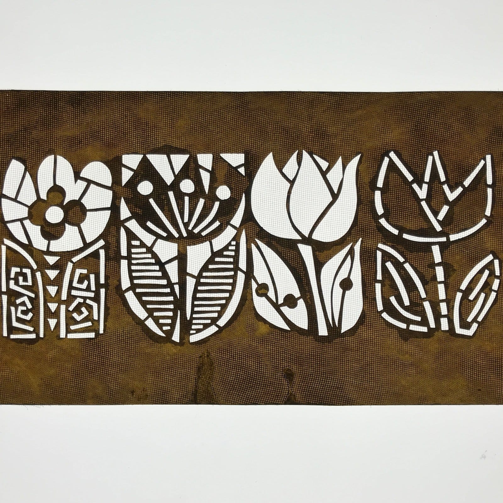 Antique Japanese Katagami Paper Kimono Stencil Katazome Tulip Flower Design A772