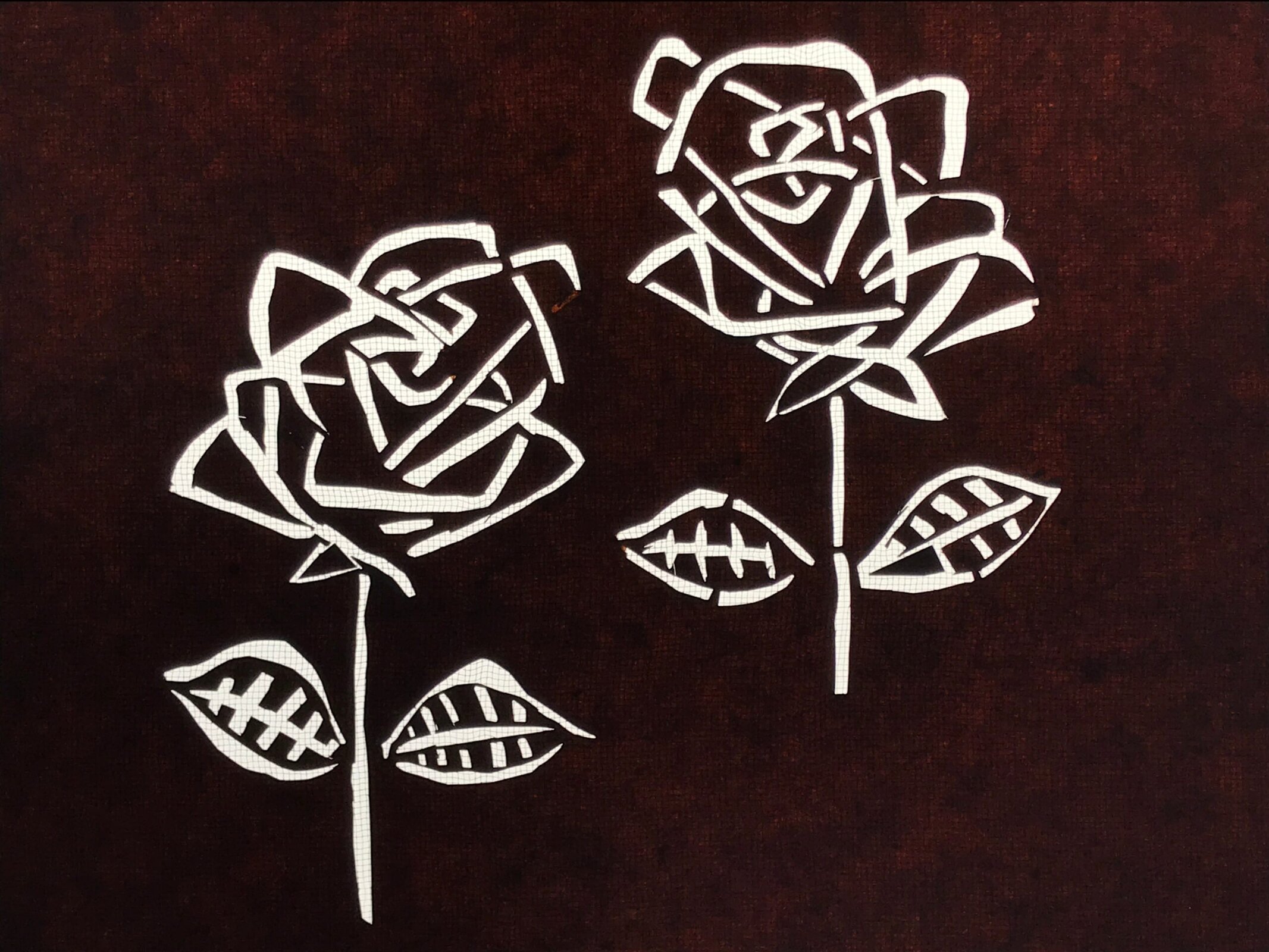 Antique Japanese Katagami Paper Kimono Stencil Katazome Two Roses Bara A797