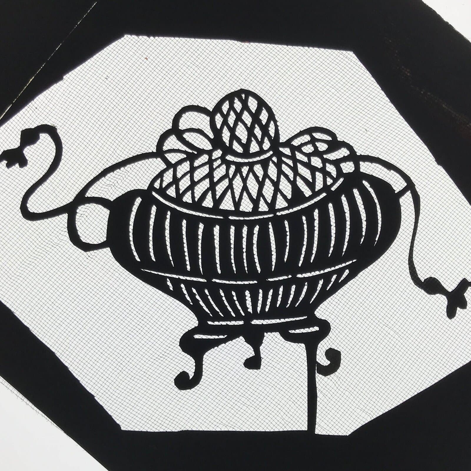 Antique Japanese Katagami Paper Kimono Stencil Koro Incense Burner Design A766