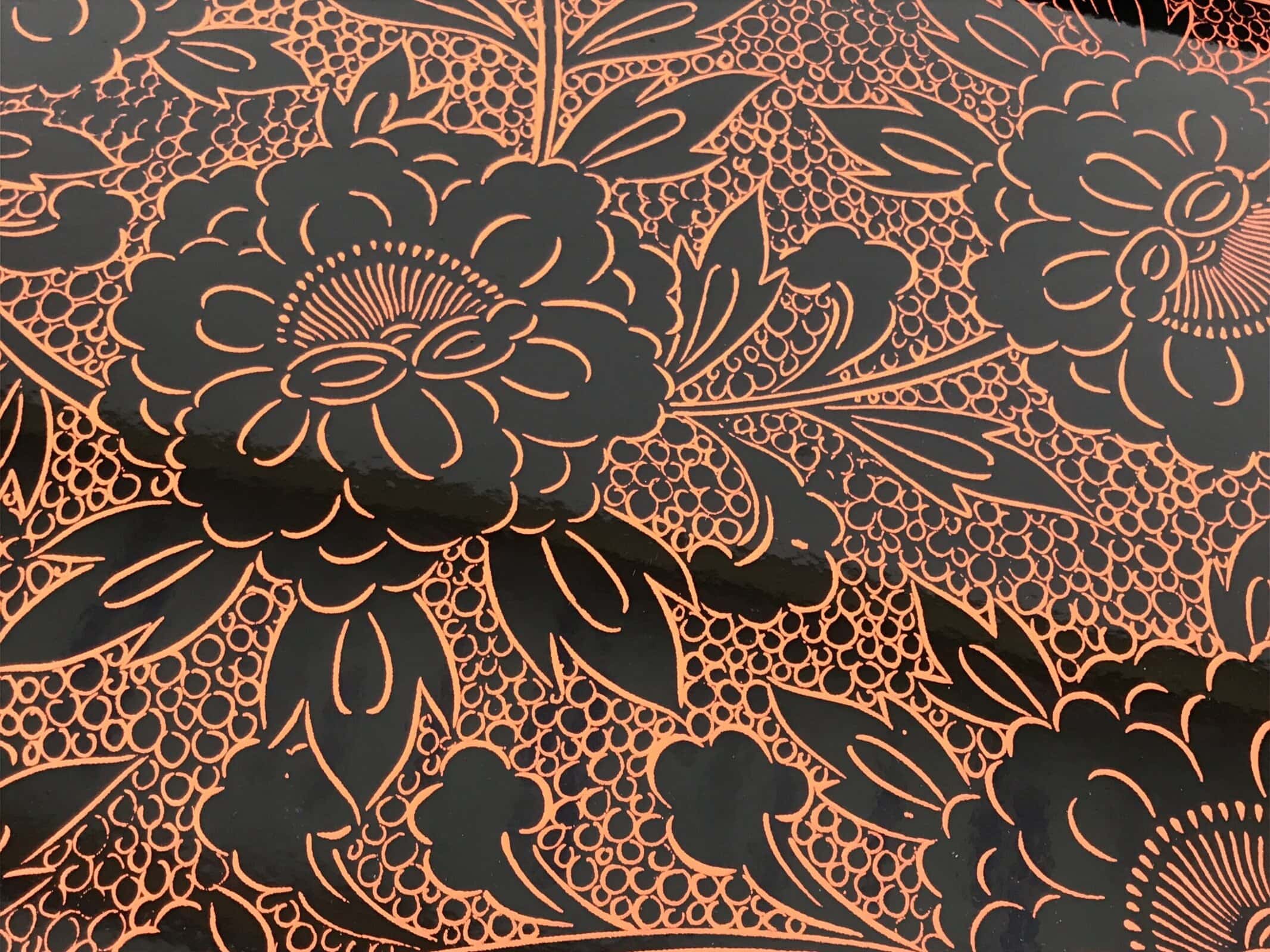 Japanese Resin Lacquer Replica Serving Tray Obon Rectangle Black Red Peony L591 - Image 6