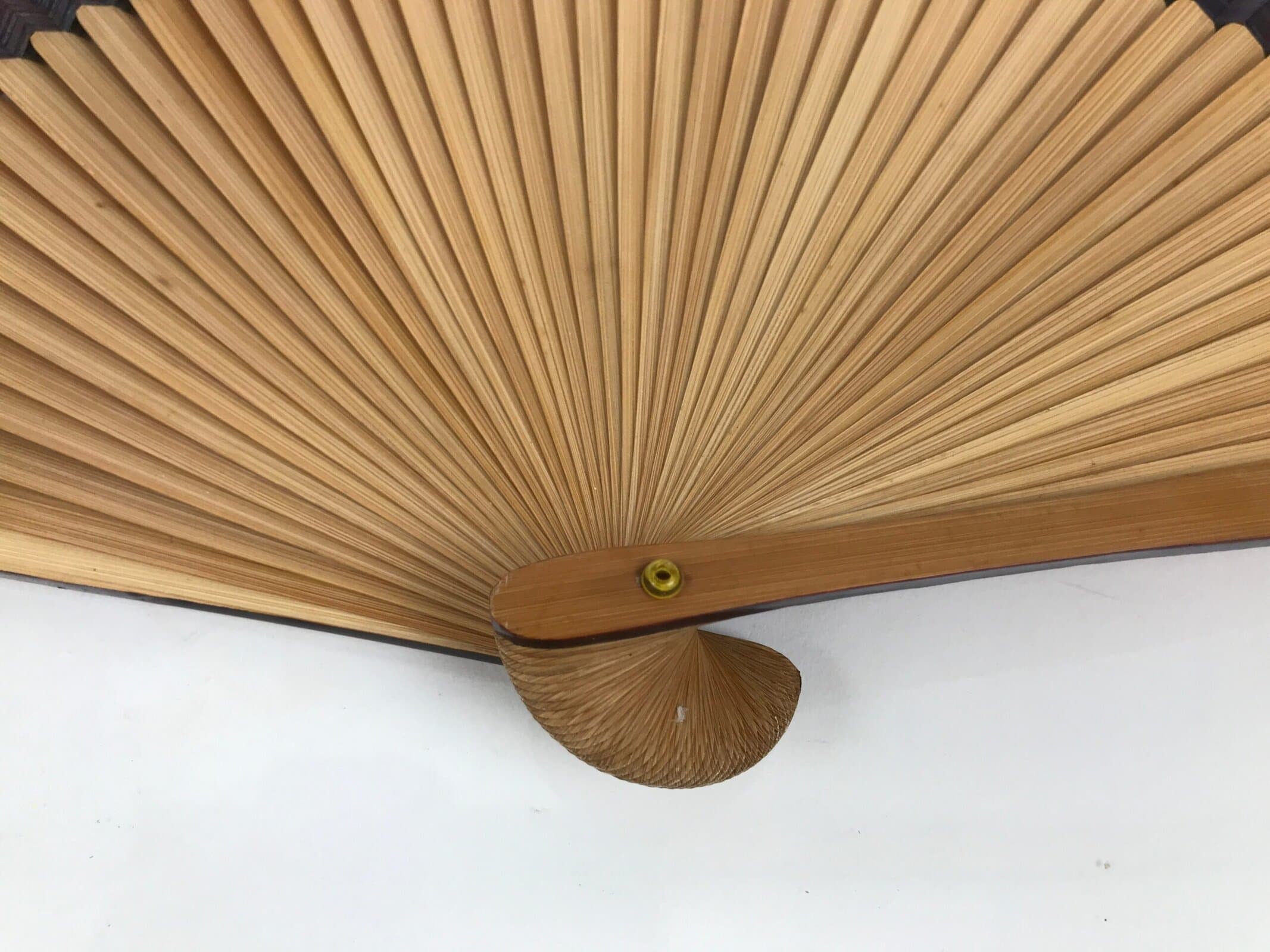 Japanese Paper Folding Fan Sensu Vtg Bamboo Frame Black Silver Brown Wave 5D41 - Image 6