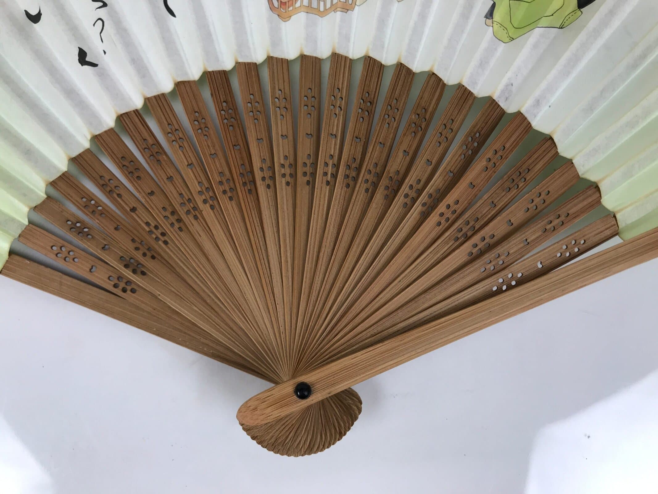 Japanese Paper Folding Fan Sensu Bamboo Frame Green JAF Senryu Haiku Poem 5D42 - Image 6