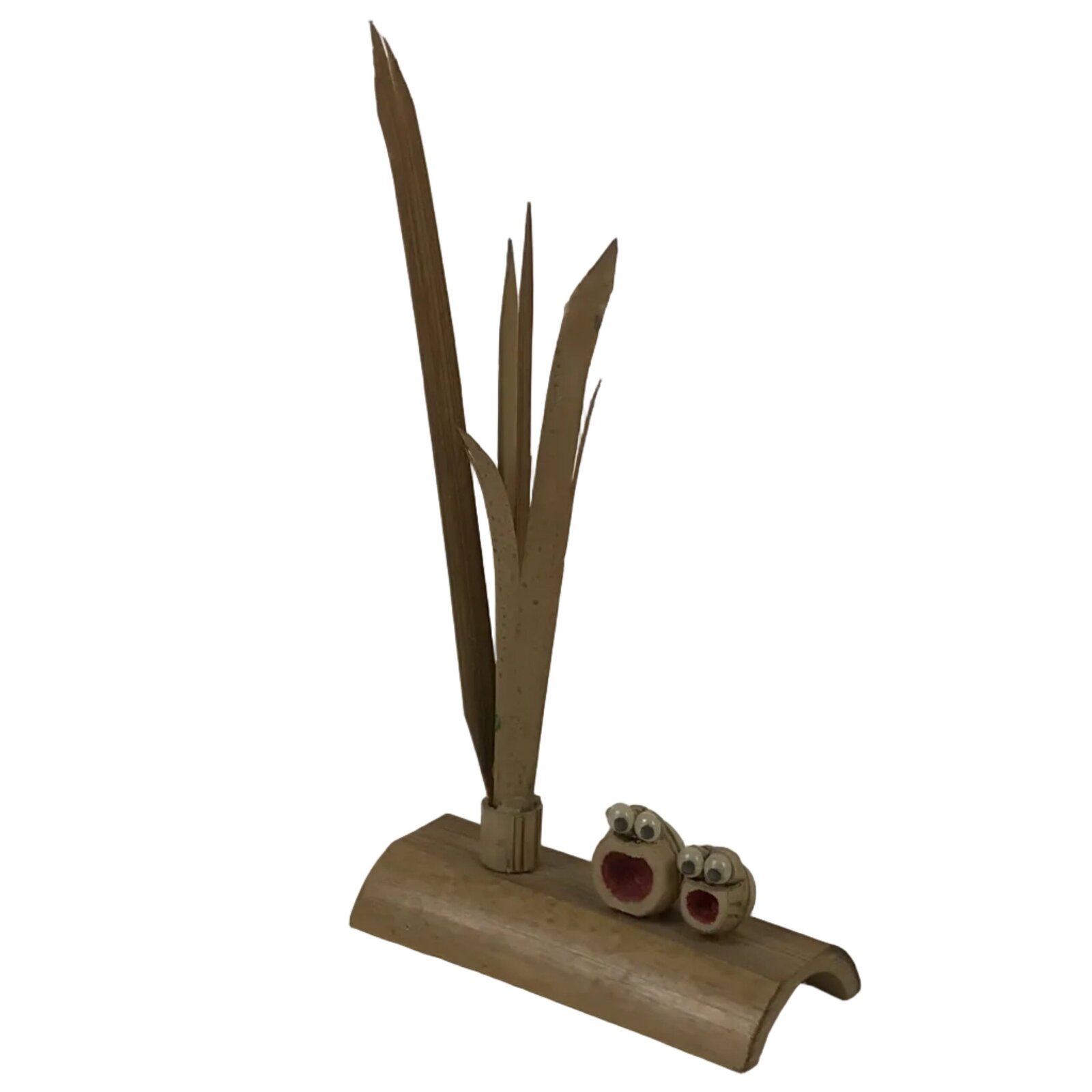 Japanese Bamboo Kokeshi Grass Vtg Singing Frogs Figurine Handcrafted Brown KF801