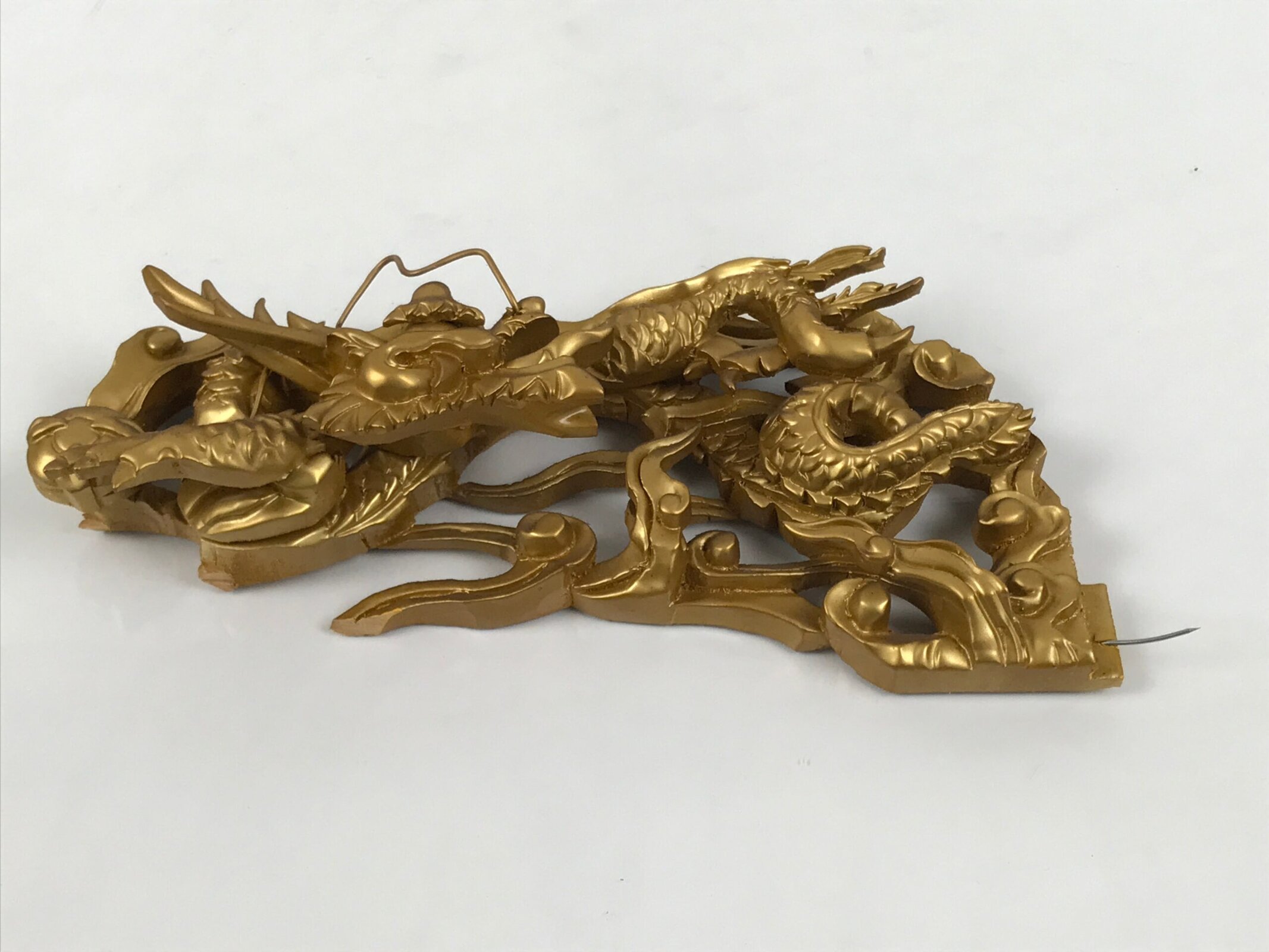 Japanese Buddhist Altar Carved Wooden Dragon Vtg Butsudan Spare Part Gold BP3
