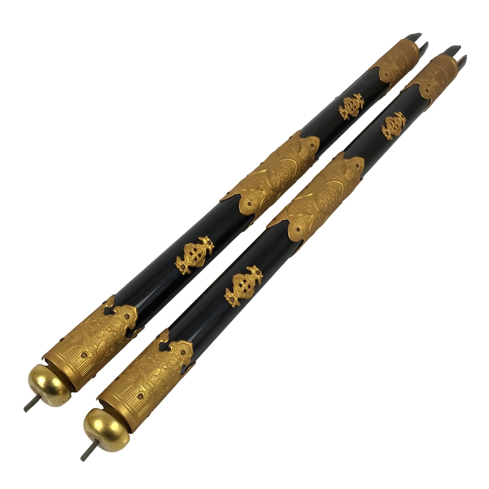 Japanese Buddhist Altar Decorative Lacquer Pillars 2pc Butsudan Parts Gold BP17