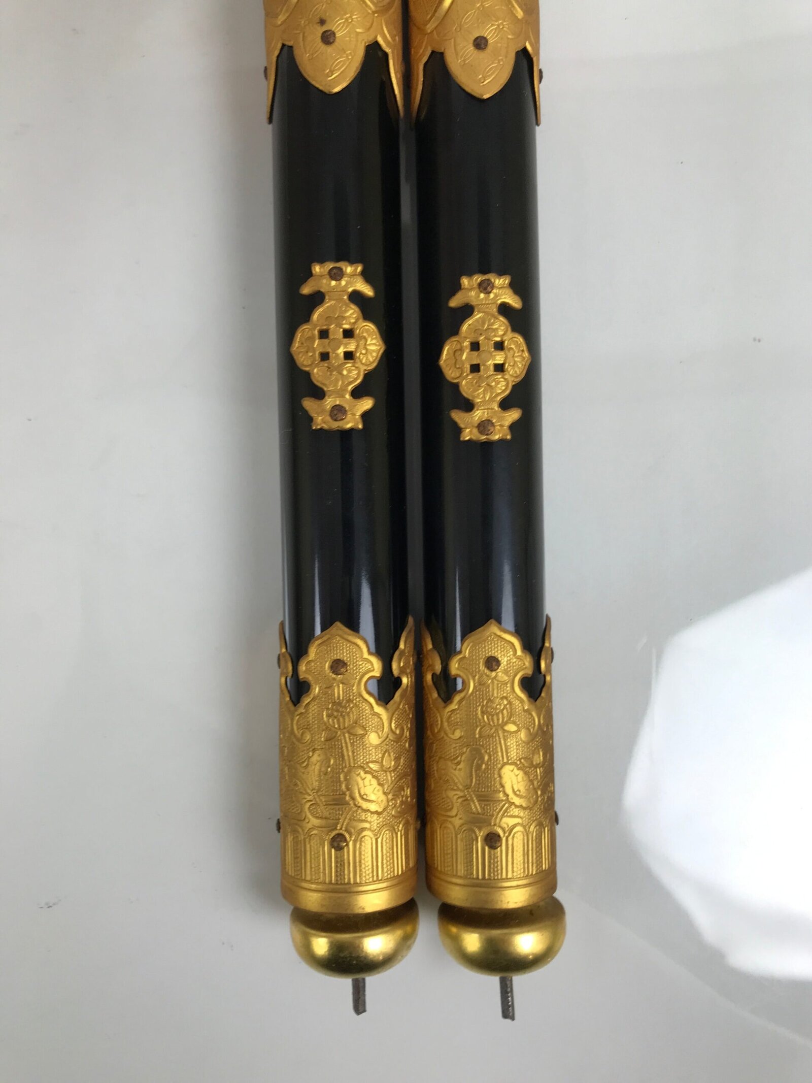 Japanese Buddhist Altar Decorative Lacquer Pillars 2pc Butsudan Parts Gold BP17