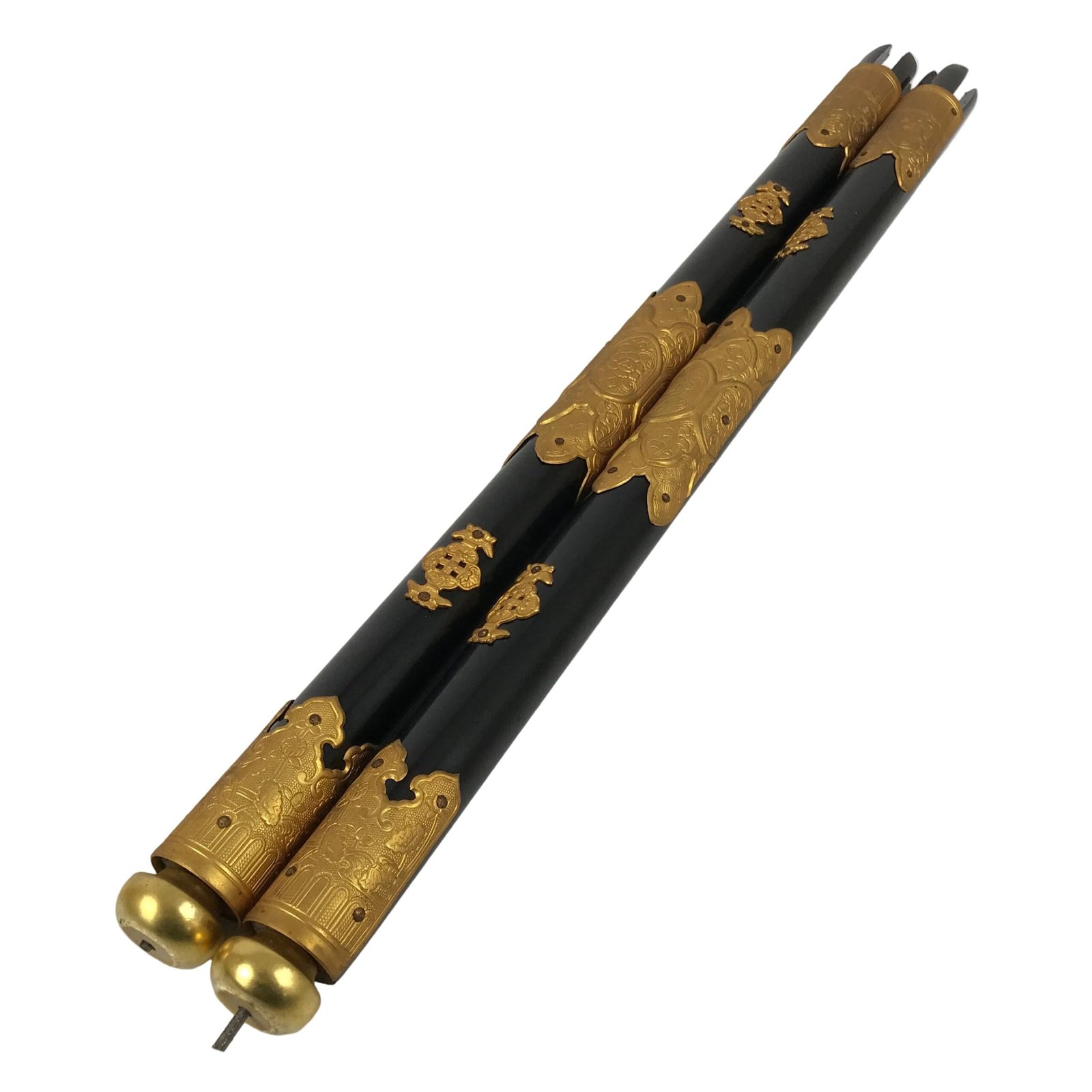 Japanese Buddhist Altar Decorative Lacquer Pillars 2pc Butsudan Parts Gold BP18