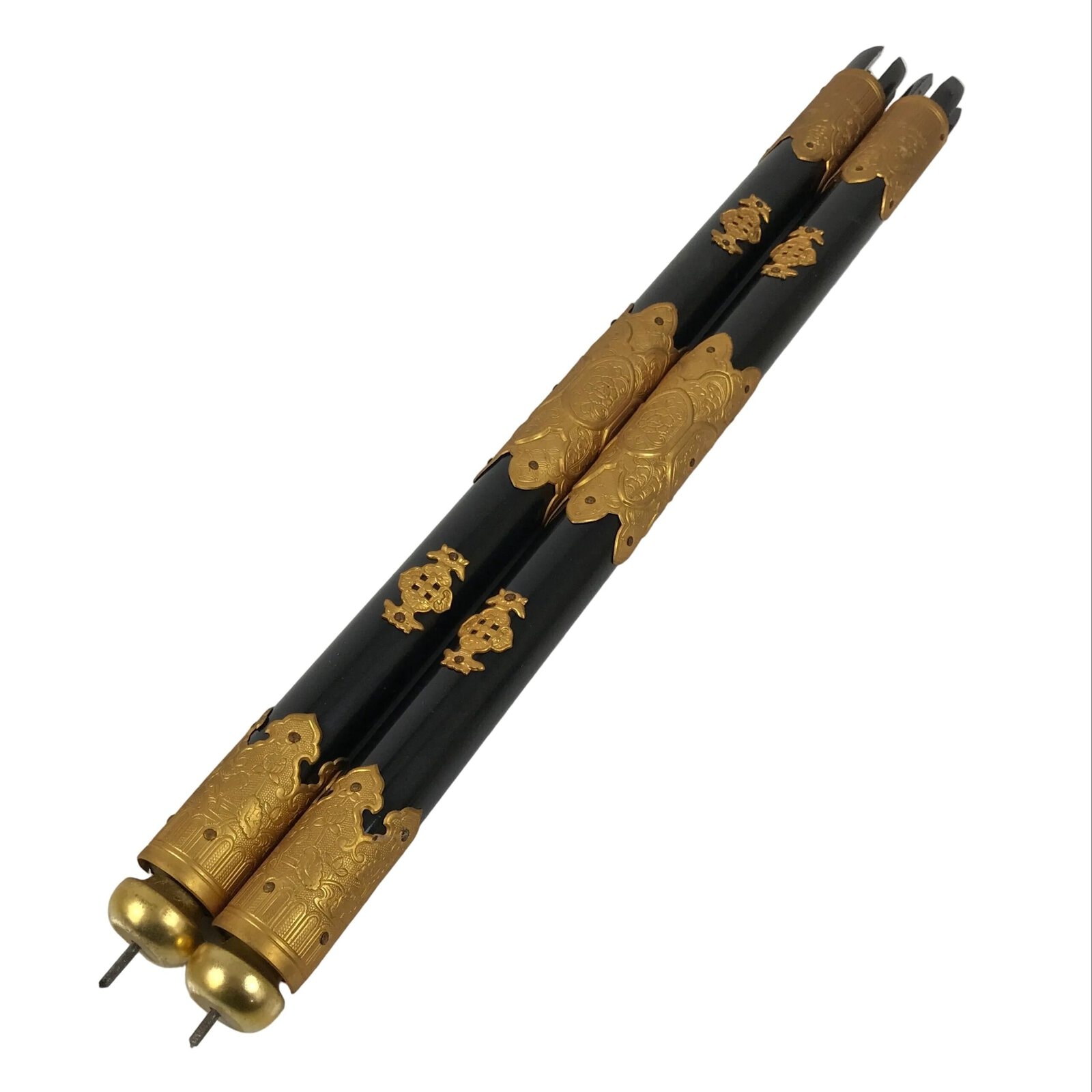 Japanese Buddhist Altar Decorative Lacquer Pillars 2pc Butsudan Parts Gold BP20