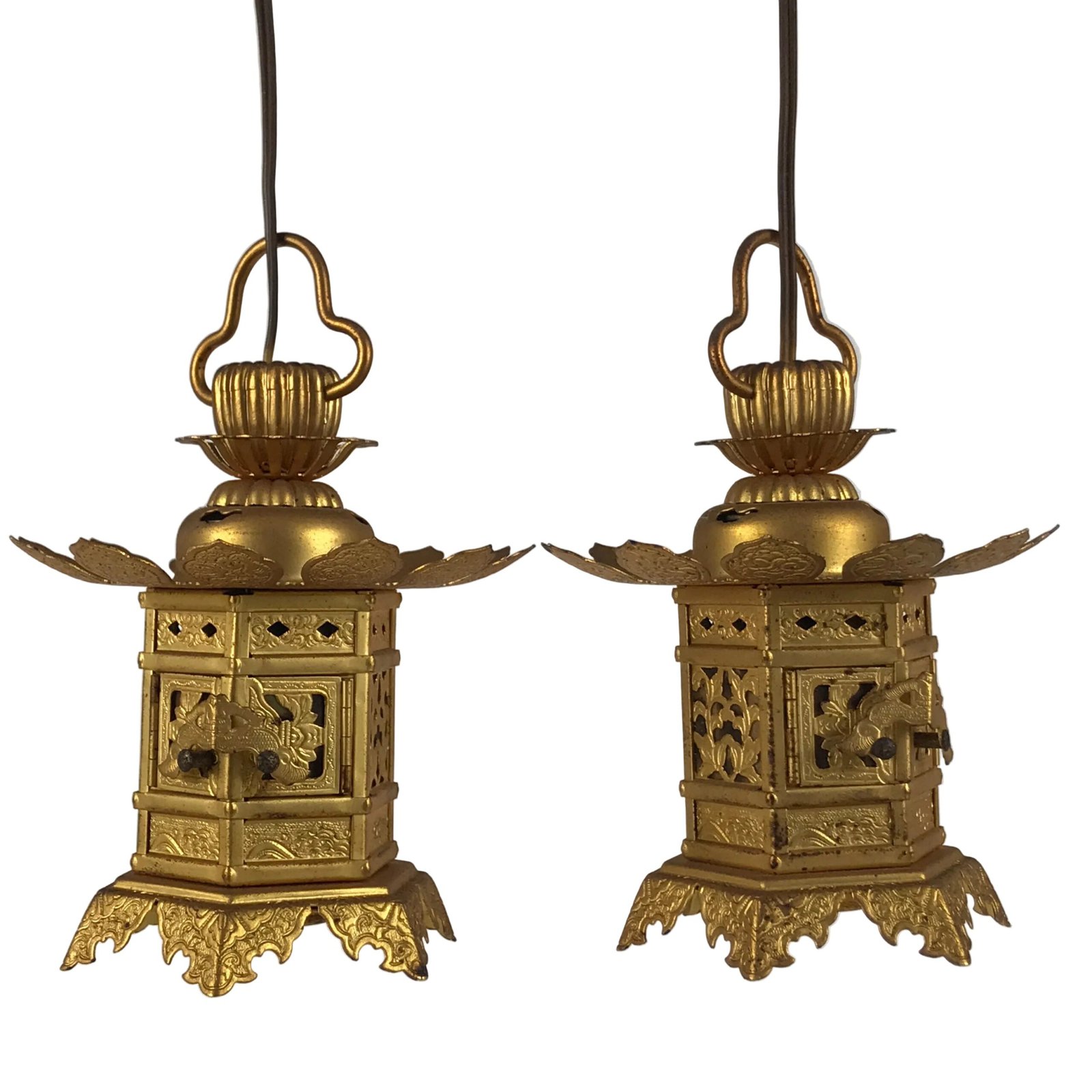 Japanese Buddhist Altar Fitting Brass Butsudan Hanging Lantern Tsuri Toro BA869