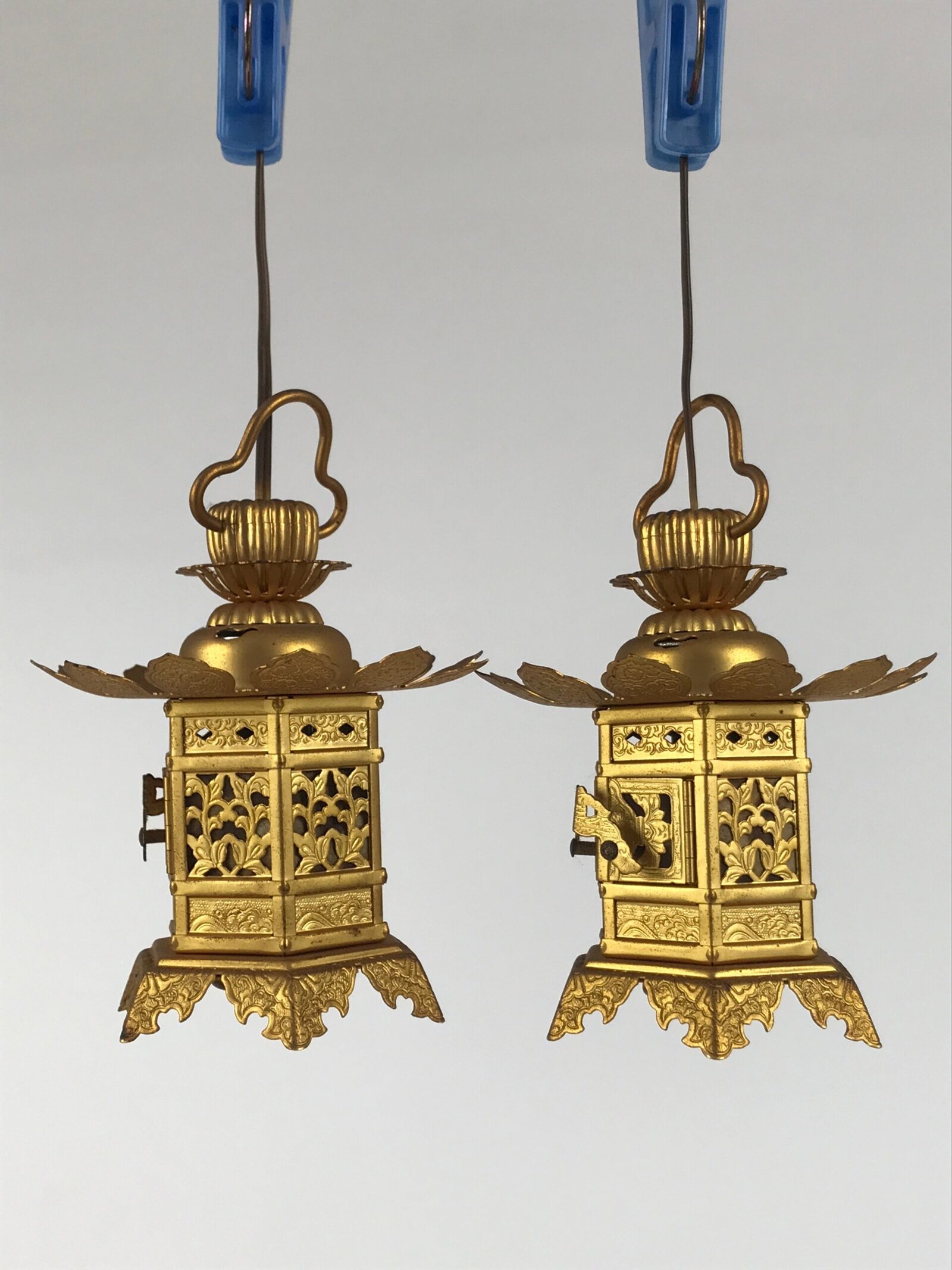 Japanese Buddhist Altar Fitting Brass Butsudan Hanging Lantern Tsuri Toro BA869