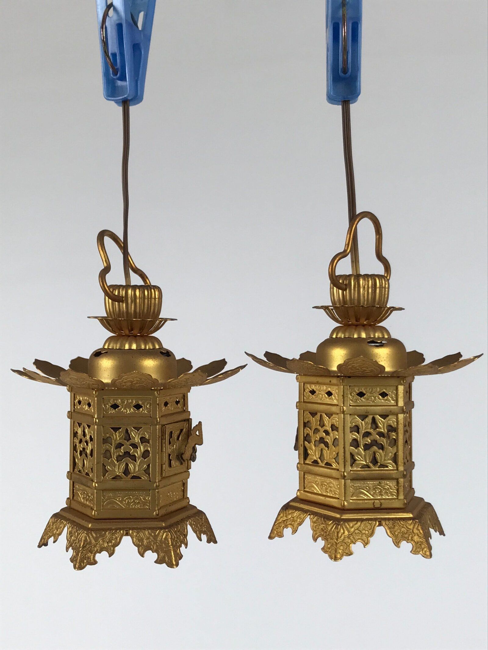 Japanese Buddhist Altar Fitting Brass Butsudan Hanging Lantern Tsuri Toro BA869