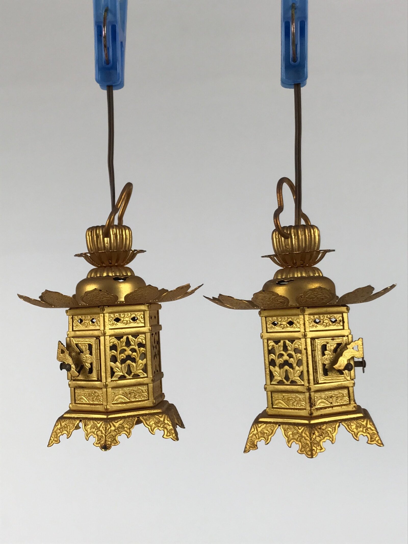 Japanese Buddhist Altar Fitting Brass Butsudan Hanging Lantern Tsuri Toro BA869