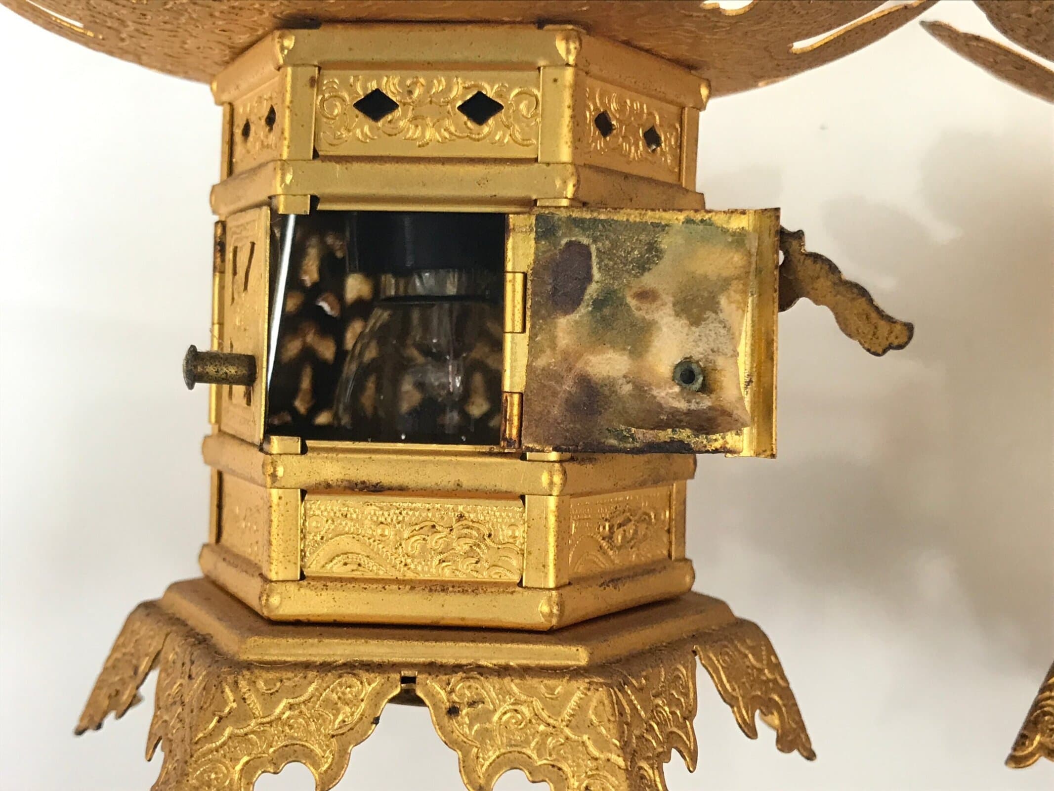 Japanese Buddhist Altar Fitting Brass Butsudan Hanging Lantern Tsuri Toro BA869