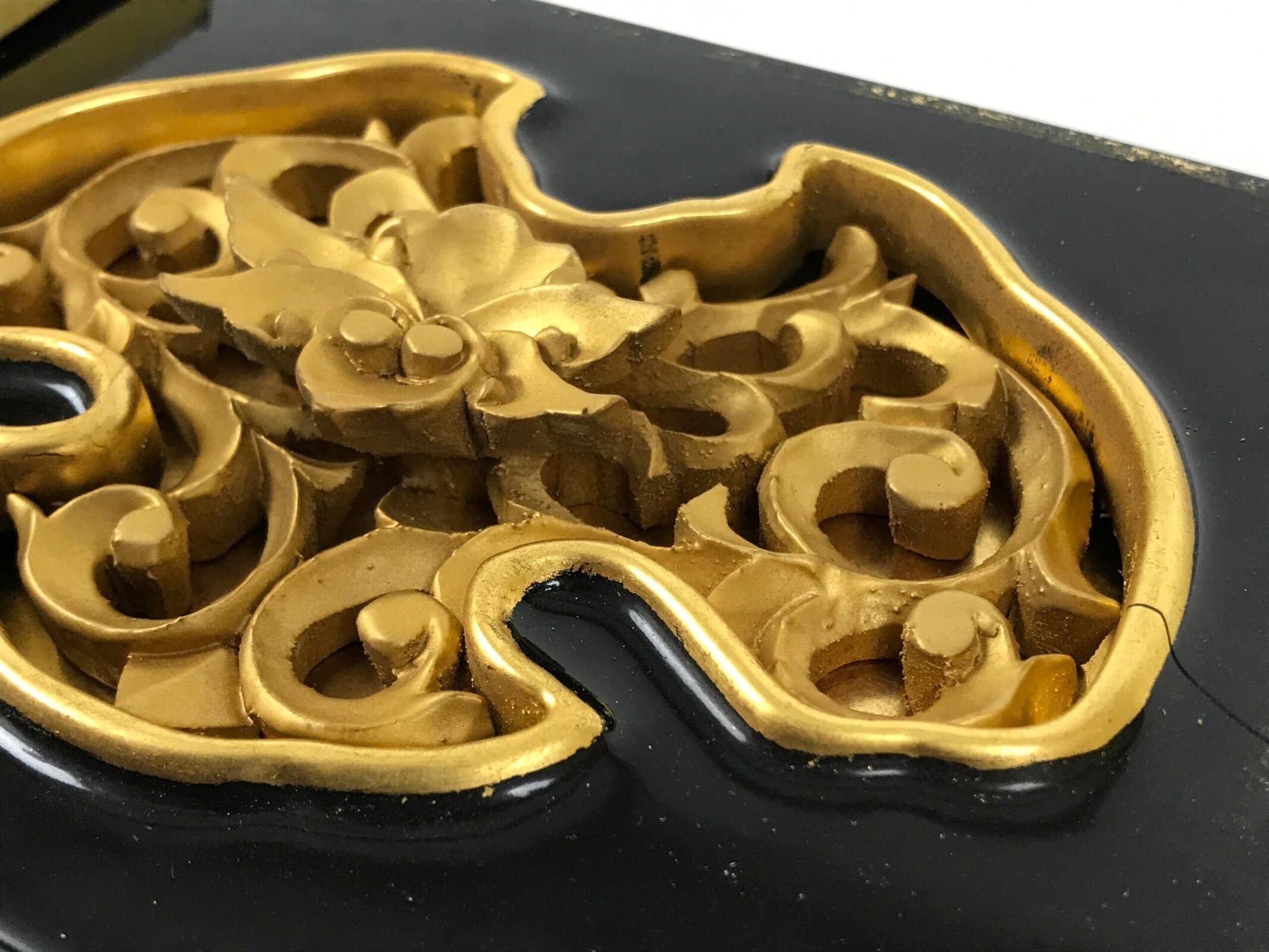 Japanese Buddhist Altar Lacquer Wood Floral Panel Butsudan Spare Part Gold BP12