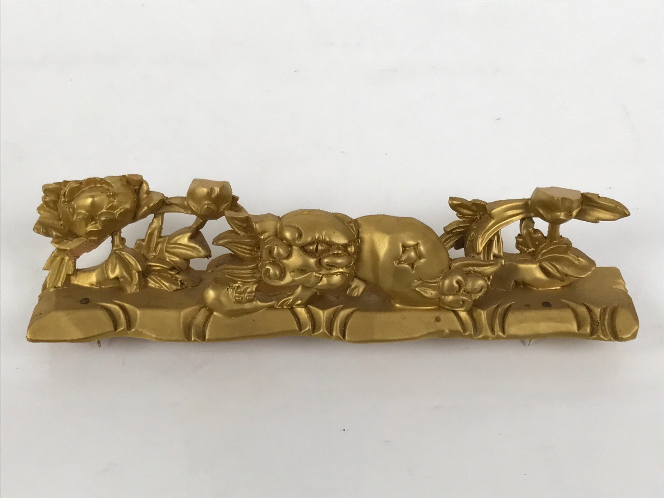Japanese Buddhist Altar Wood Shishi Lion Dog Vtg Butsudan Spare Part Gold BP2