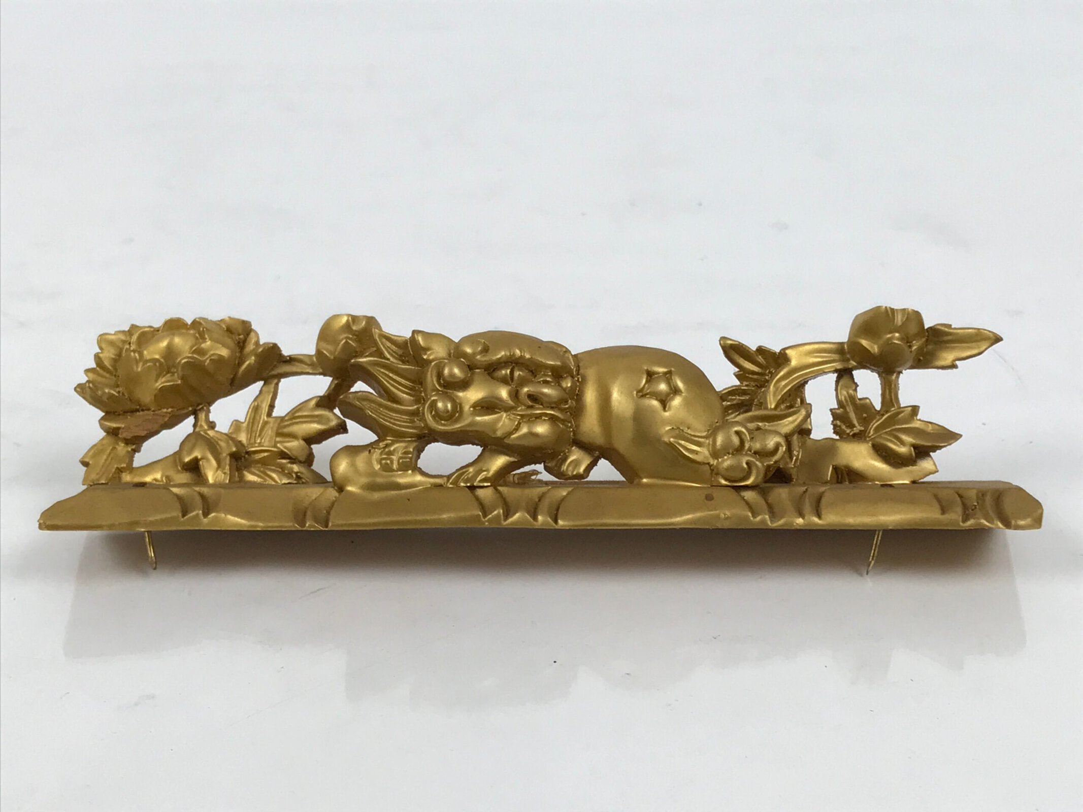 Japanese Buddhist Altar Wood Shishi Lion Dog Vtg Butsudan Spare Part Gold BP2