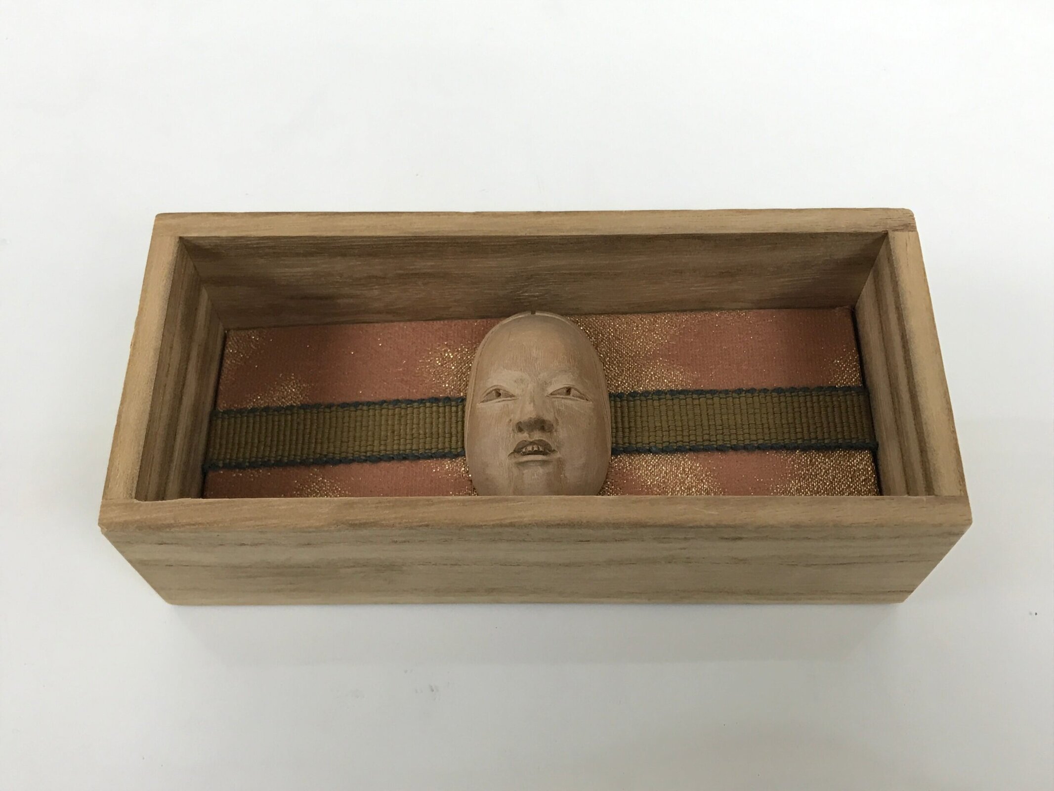 Japanese Carved Noh Mask Obidome Vtg Netsuke Sandalwood Young Girl Koomote SP1