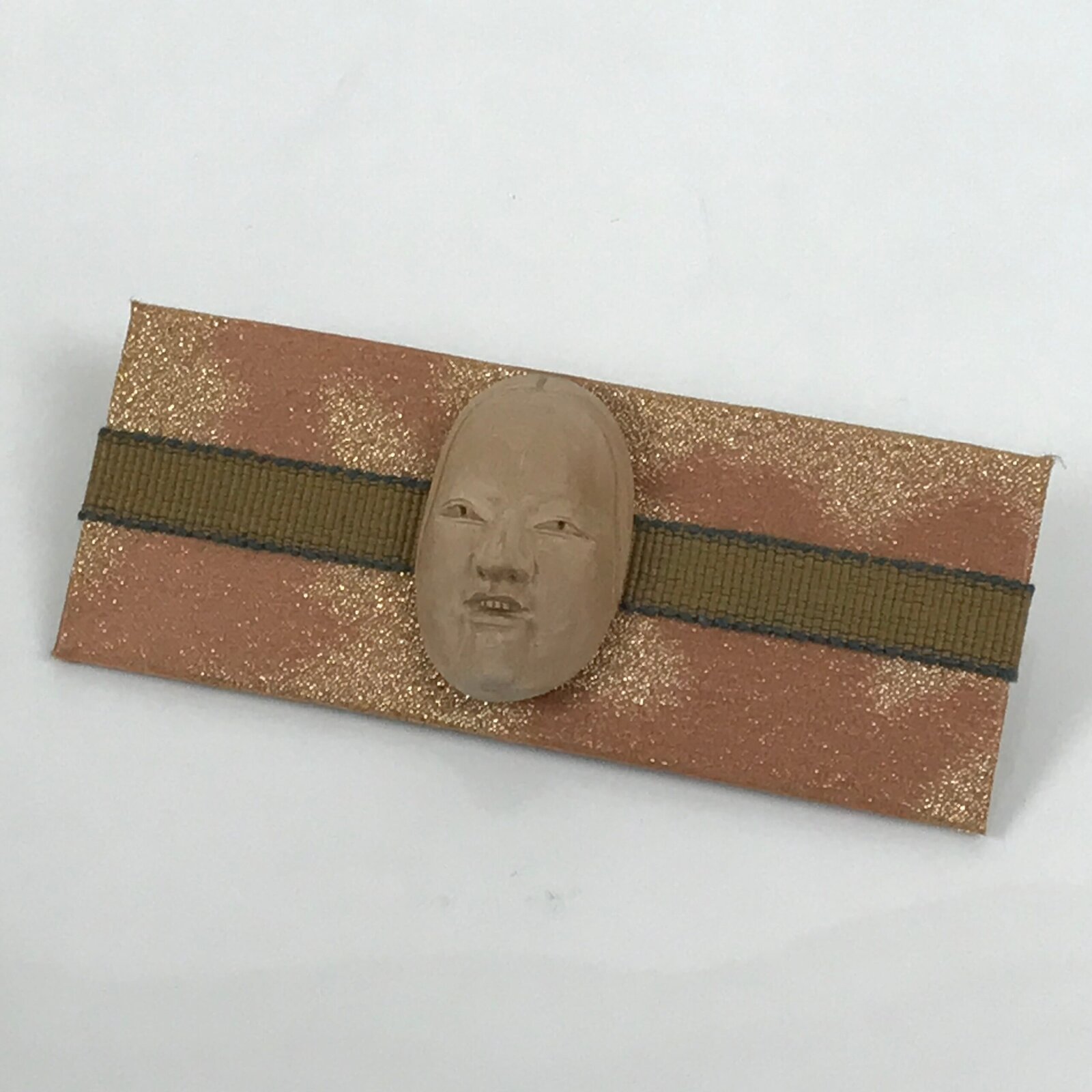 Japanese Carved Noh Mask Obidome Vtg Netsuke Sandalwood Young Girl Koomote SP1
