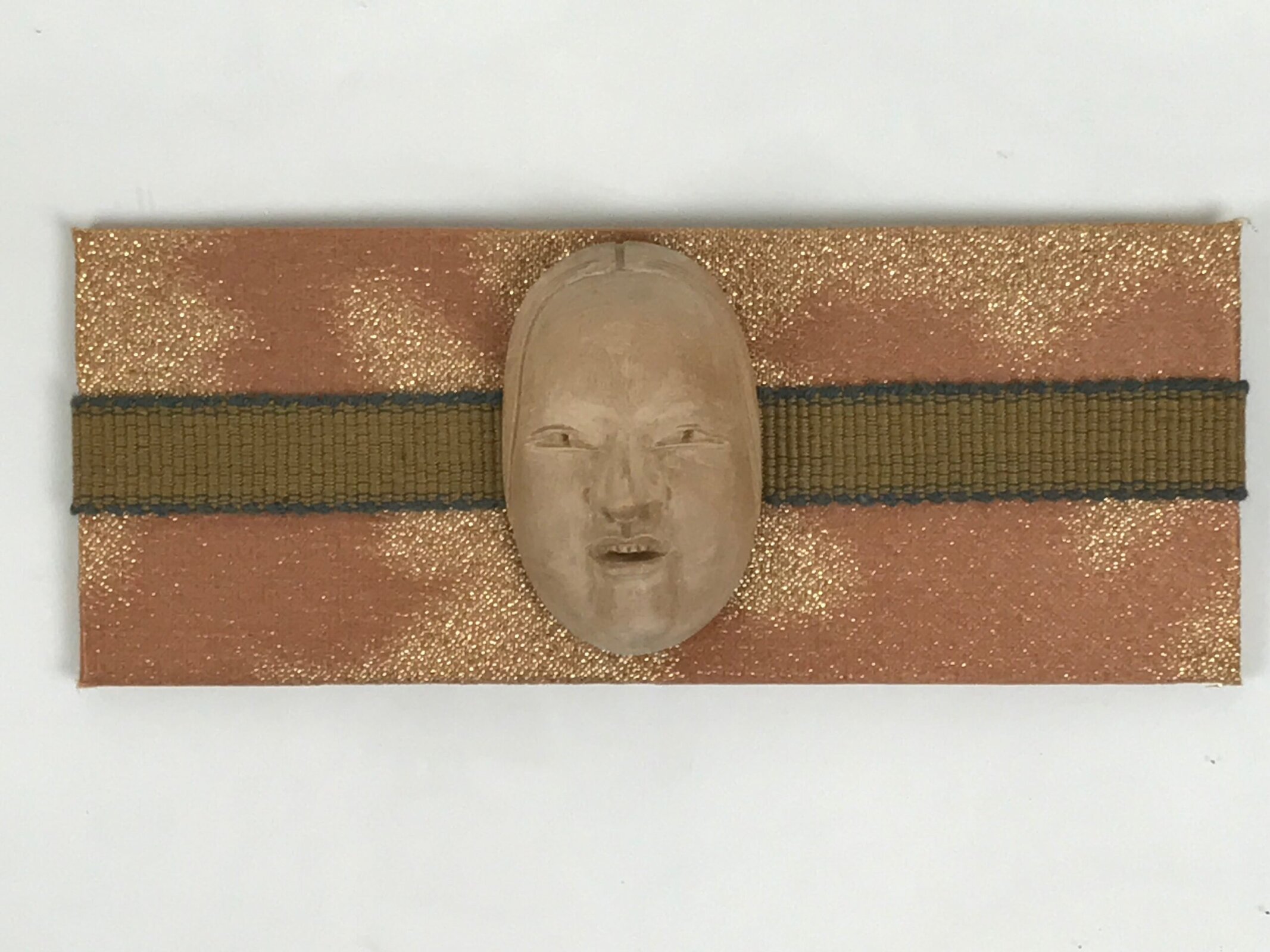Japanese Carved Noh Mask Obidome Vtg Netsuke Sandalwood Young Girl Koomote SP1