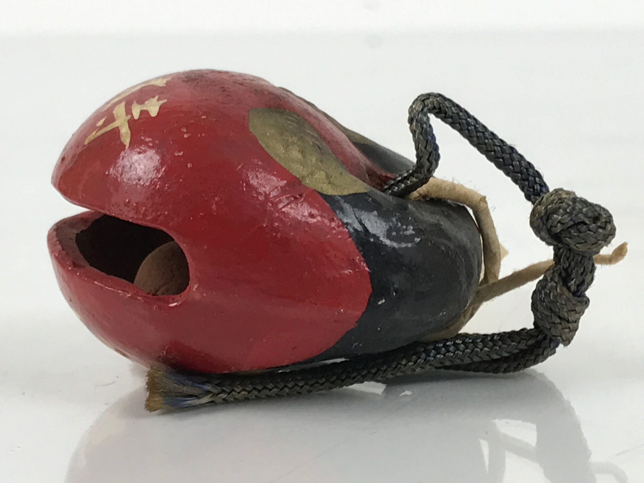 Japanese Clay Bell Dorei Amulet Vtg Tsuchi-Suzu Child Mushikiri Temple Red DR648