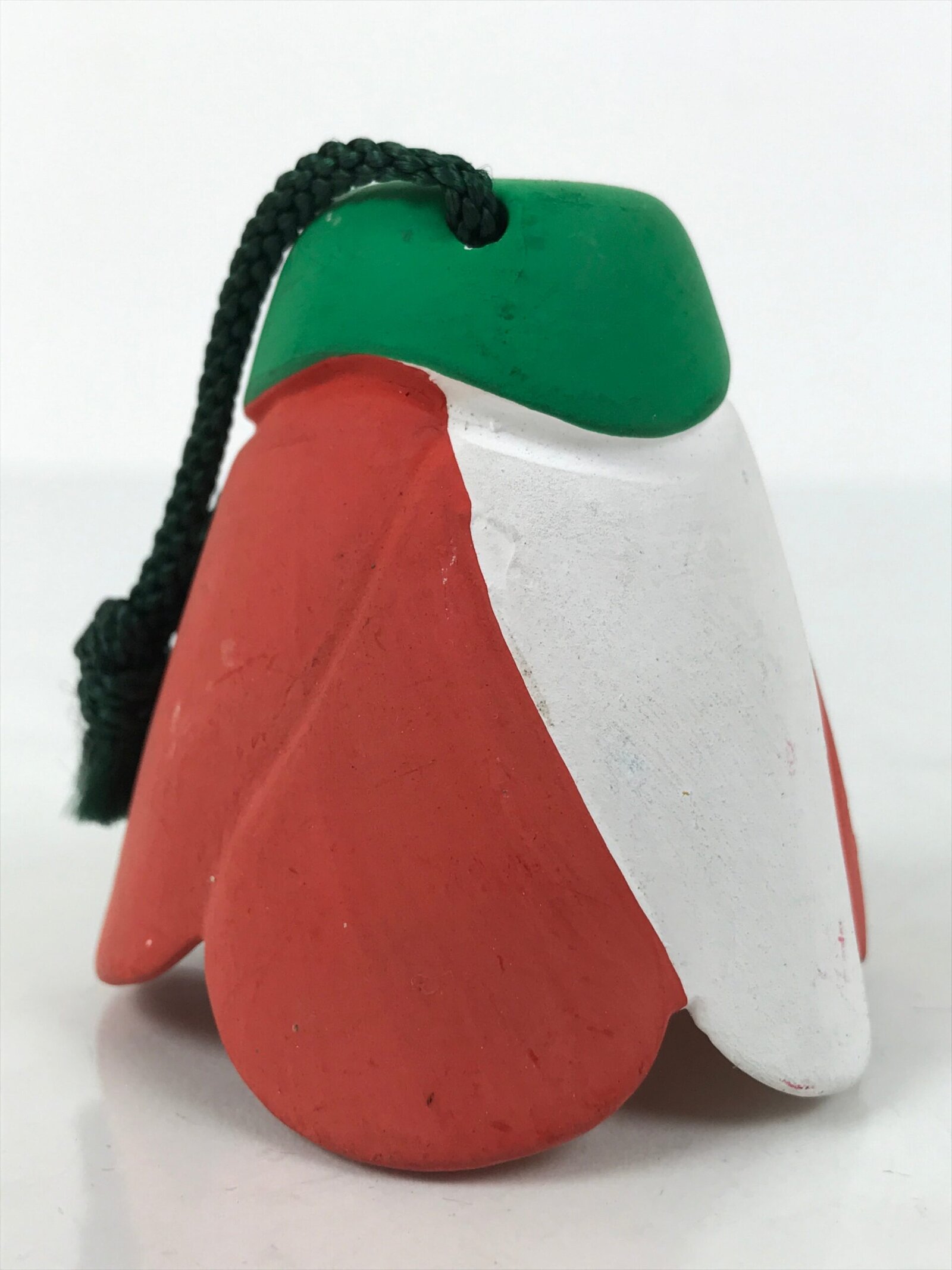 Japanese Clay Bell Dorei Camellia Flower Vtg Tsuchi-Suzu Nara Red White DR644