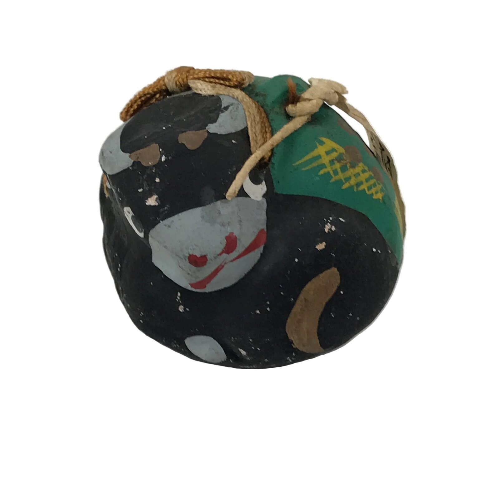 Japanese Clay Bell Dorei Cow Vtg Tsuchi-Suzu Zodiac Animal Black Ushi DR651