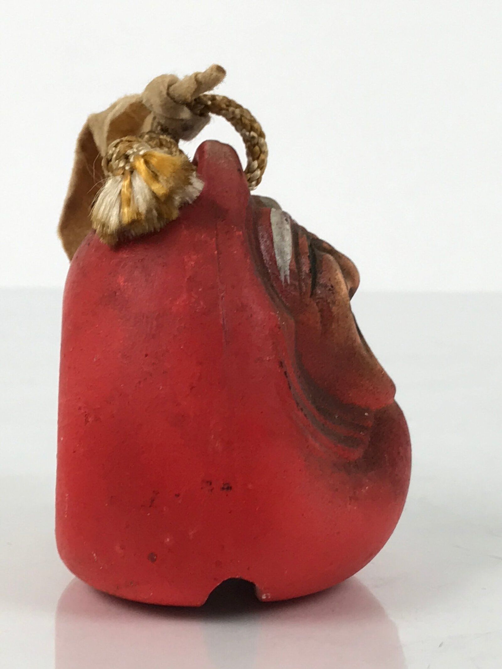 Japanese Clay Bell Dorei Daruma Vtg Tsuchi-Suzu Red Scream Kumedera Temple DR657