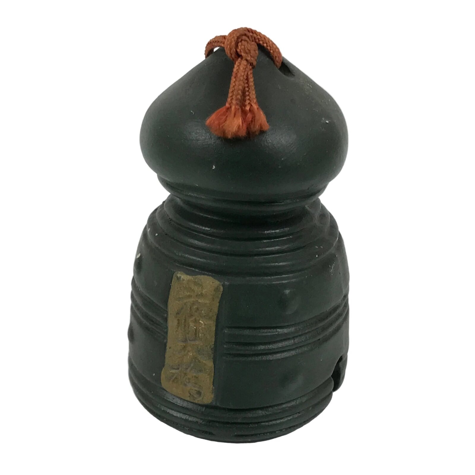 Japanese Clay Bell Dorei Giboshi Bridge Finial Vtg Tsuchi-Suzu Green Gold DR635
