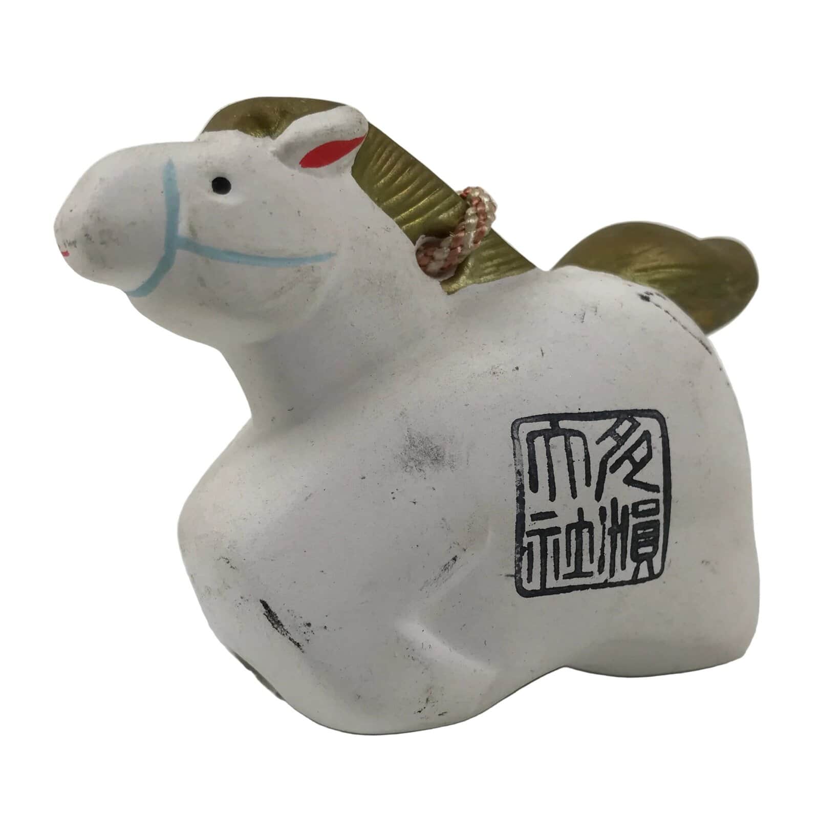 Japanese Clay Bell Dorei Horse Vtg Tsuchi-Suzu Zodiac Animal Uma White DR641
