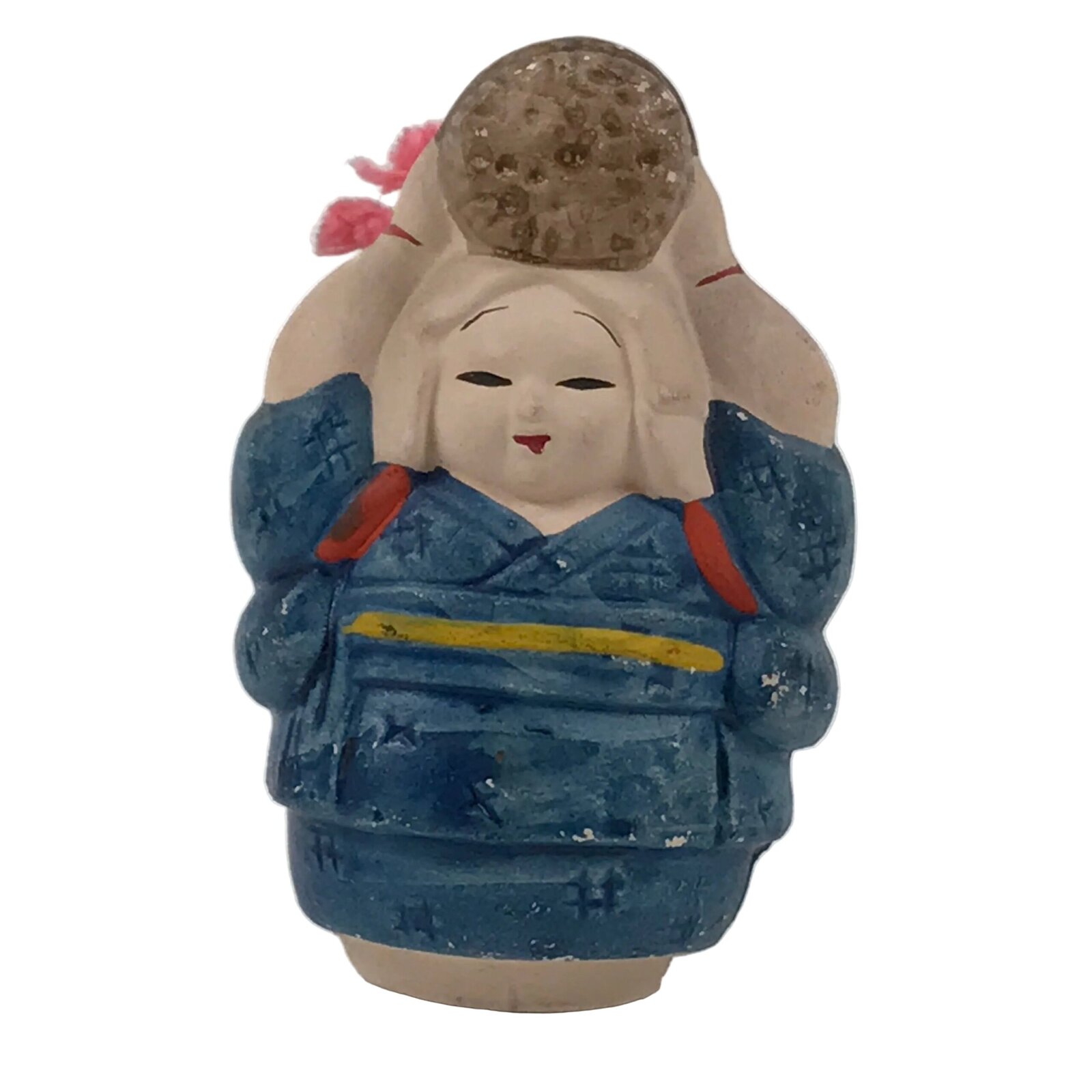 Japanese Clay Bell Dorei Oharame Vtg Tsuchi-Suzu Kimono Work Woman Kyoto DR649