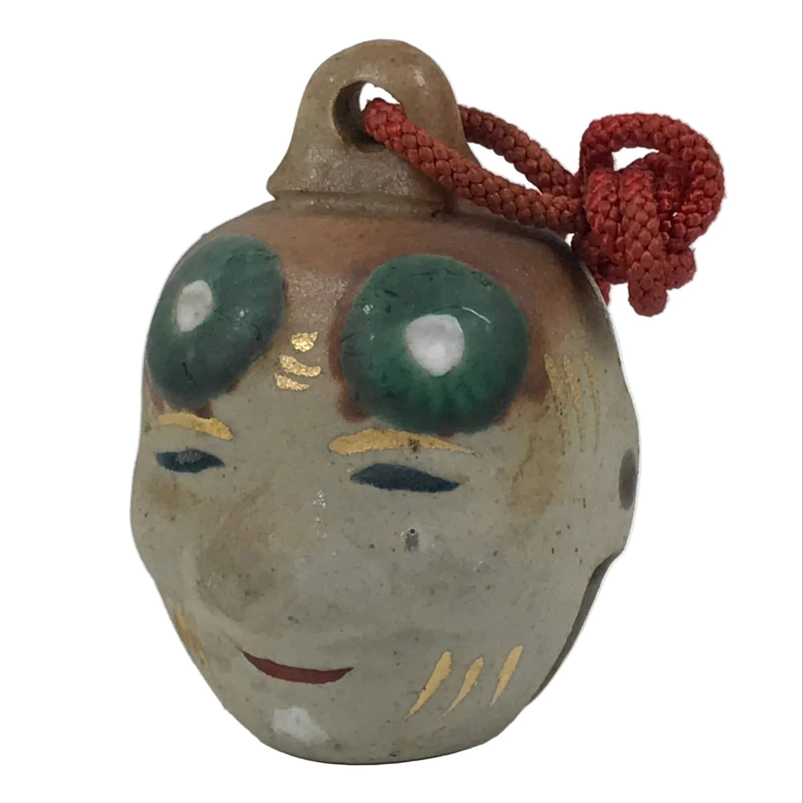 Japanese Clay Bell Dorei Okina Old Man Face Vtg Tsuchi-Suzu Noh Character DR636