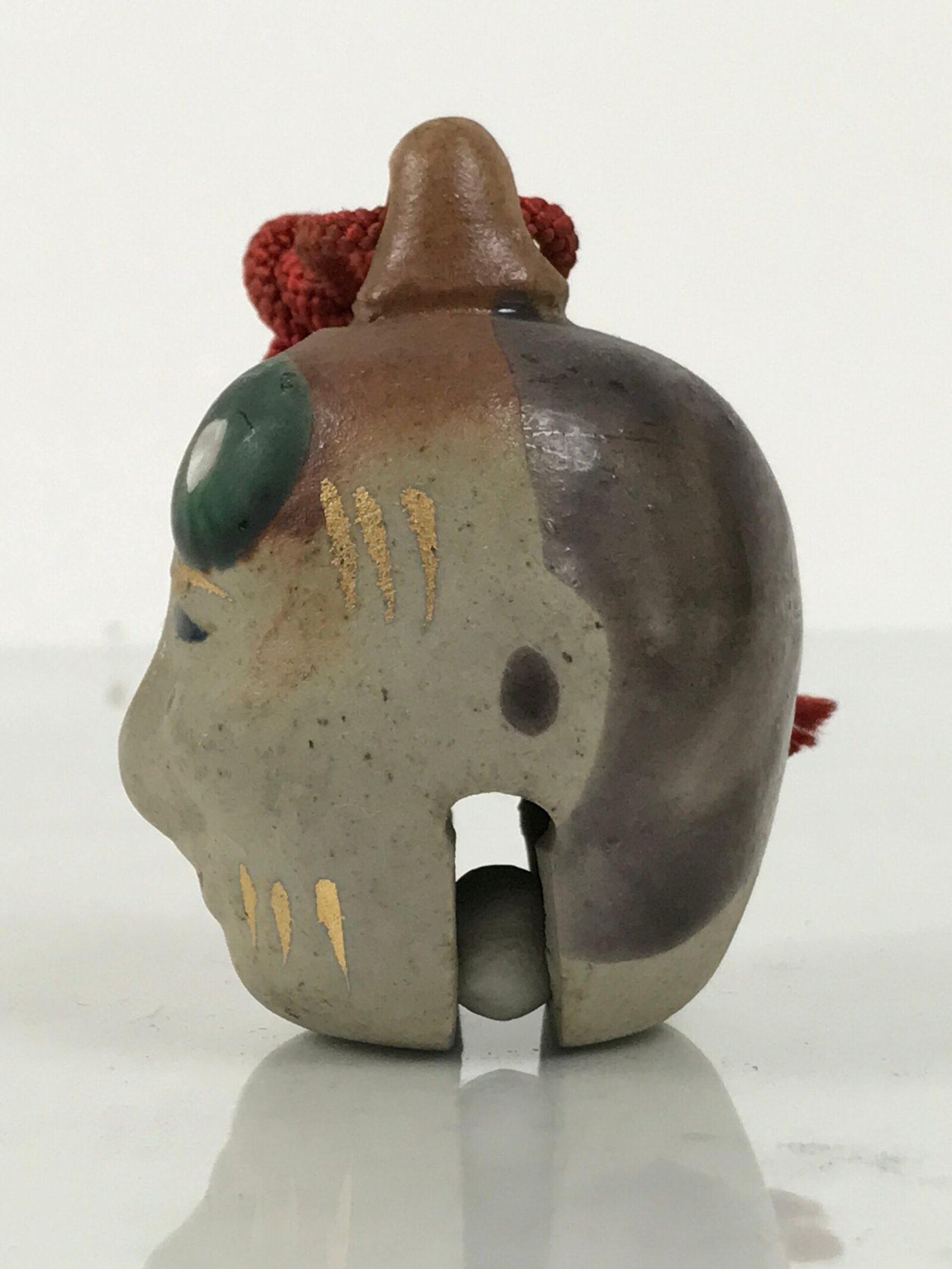 Japanese Clay Bell Dorei Okina Old Man Face Vtg Tsuchi-Suzu Noh Character DR636