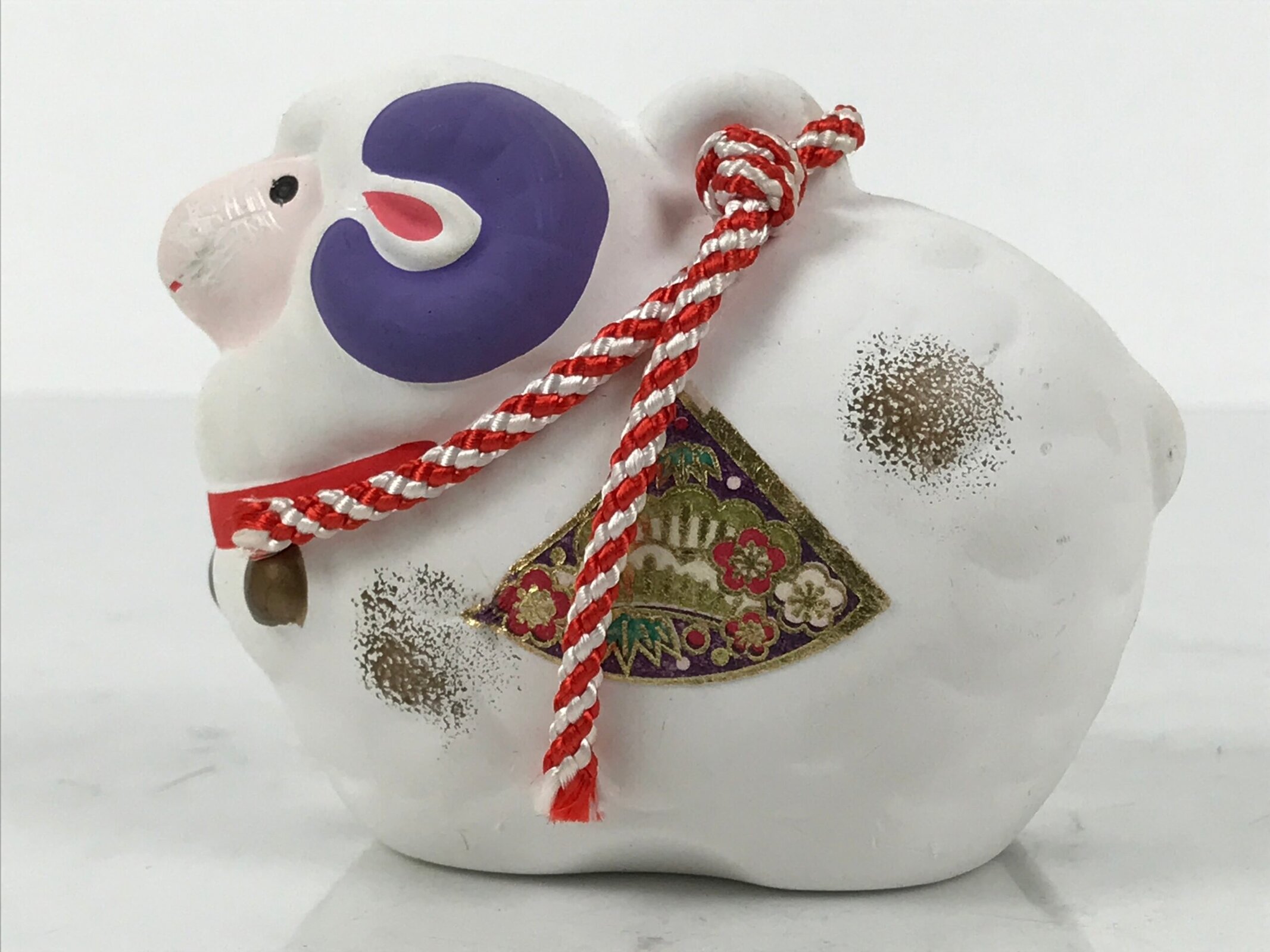 Japanese Clay Bell Dorei Sheep Vtg Tsuchi-Suzu Zodiac Animal Hitsuji White DR659