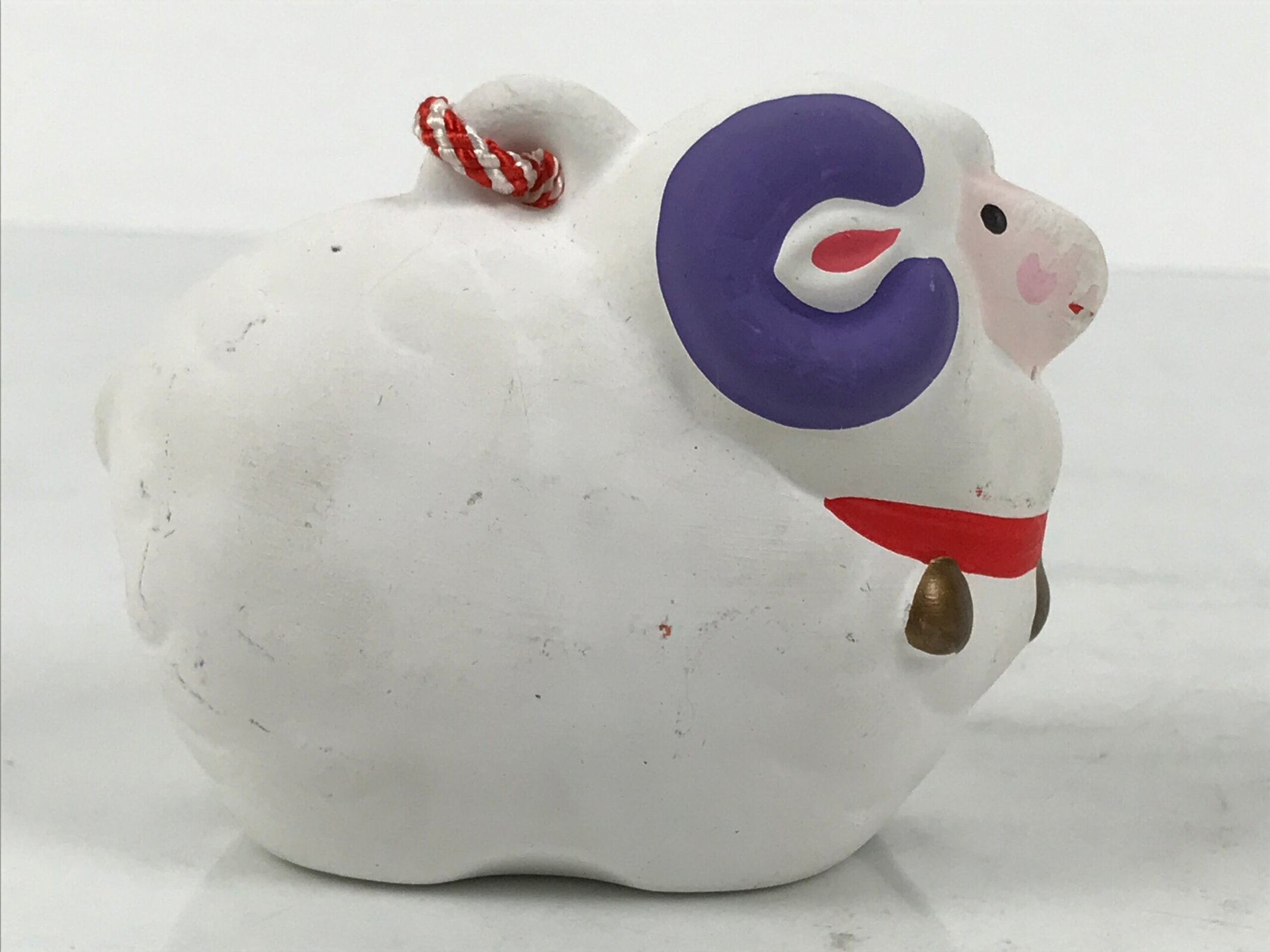 Japanese Clay Bell Dorei Sheep Vtg Tsuchi-Suzu Zodiac Animal Hitsuji White DR659