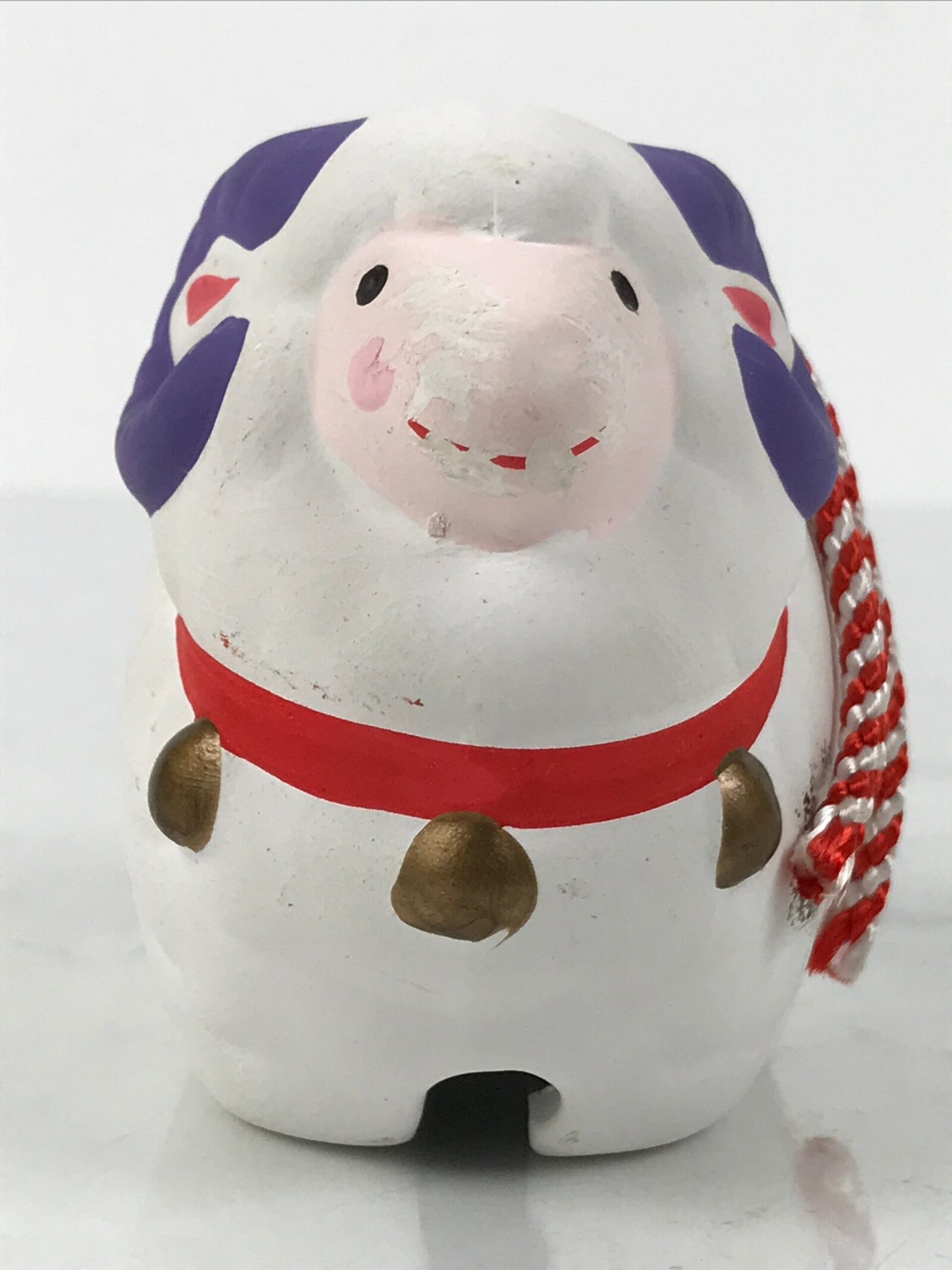 Japanese Clay Bell Dorei Sheep Vtg Tsuchi-Suzu Zodiac Animal Hitsuji White DR659