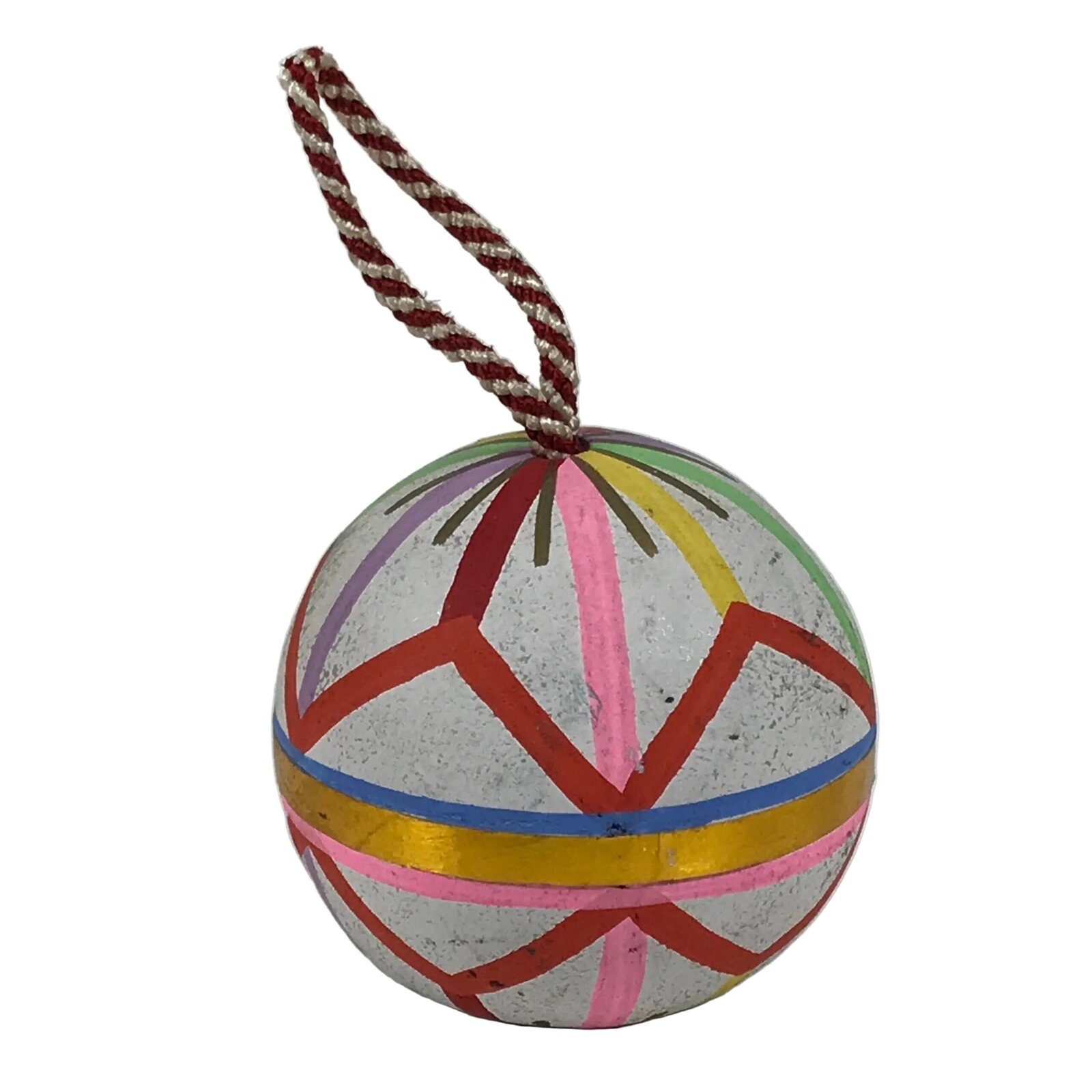 Japanese Clay Bell Dorei Temari Ball Vtg Tsuchi-Suzu Floral White Pink Red DR634