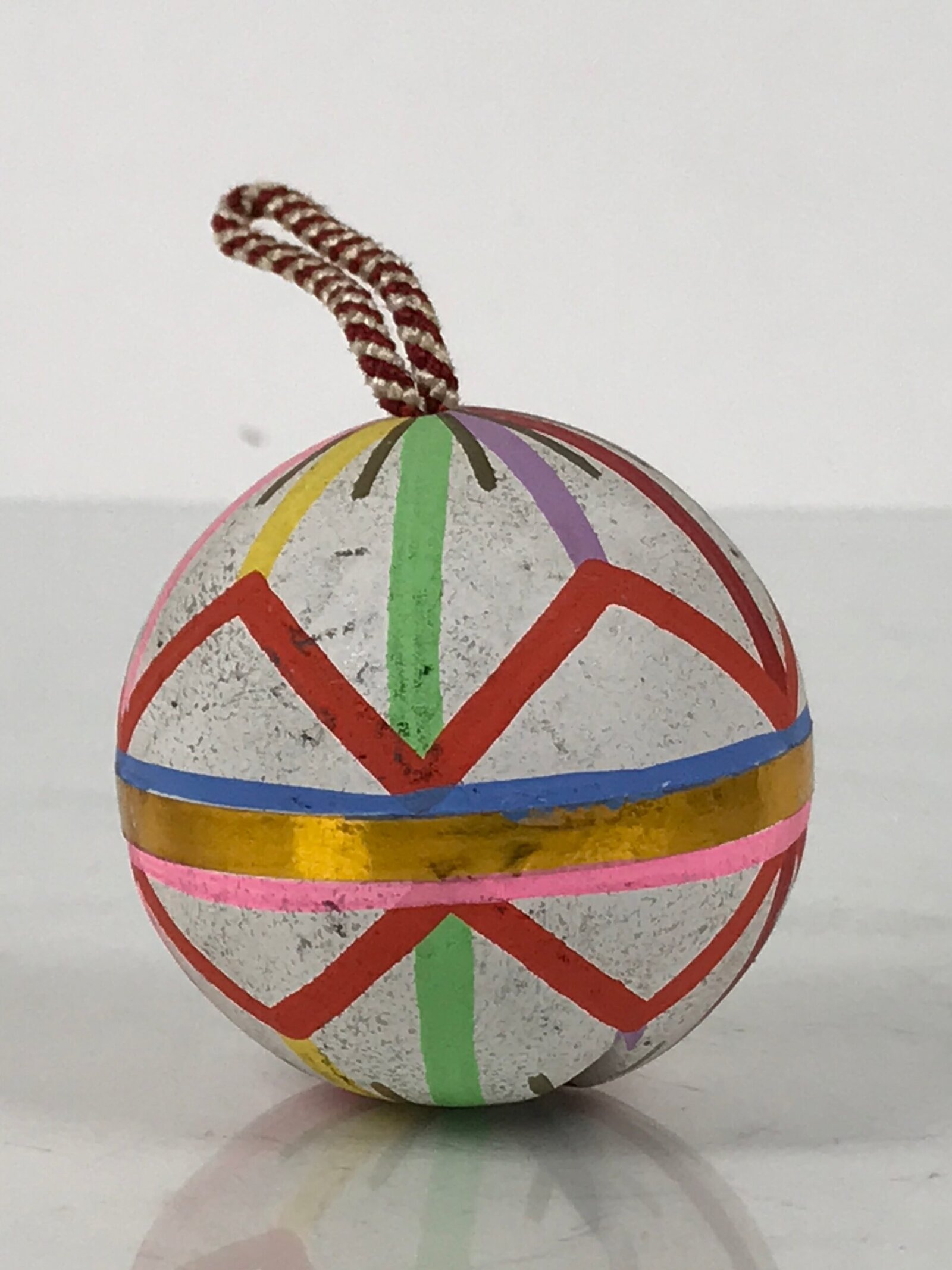 Japanese Clay Bell Dorei Temari Ball Vtg Tsuchi-Suzu Floral White Pink Red DR634