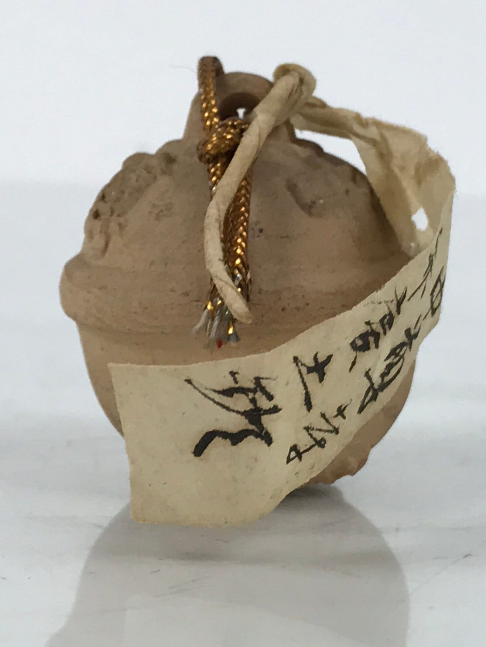 Japanese Clay Bell Dorei Vtg Tsuchi-Suzu Classic Amulet Chusonji Temple DR653