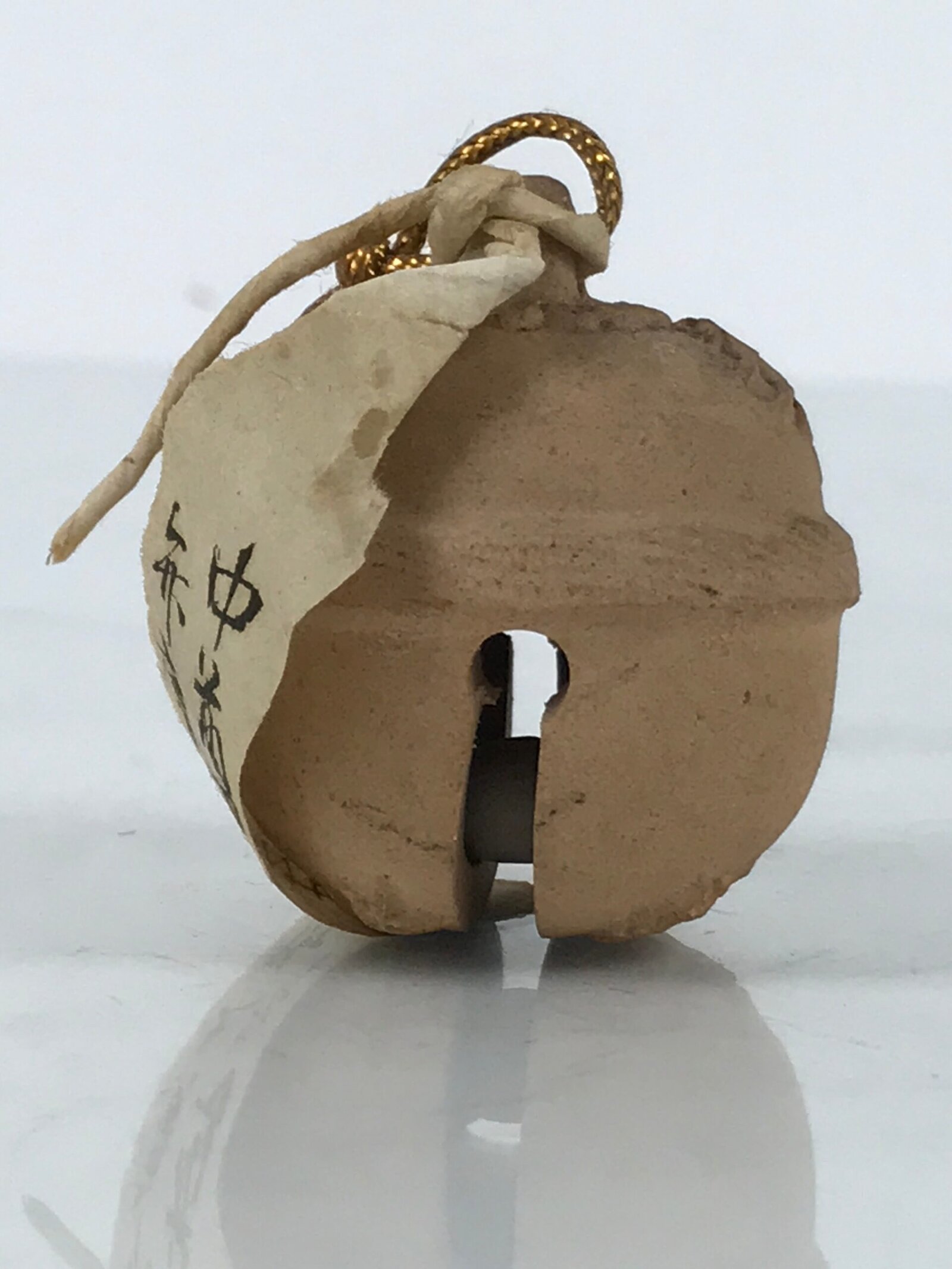 Japanese Clay Bell Dorei Vtg Tsuchi-Suzu Classic Amulet Chusonji Temple DR653