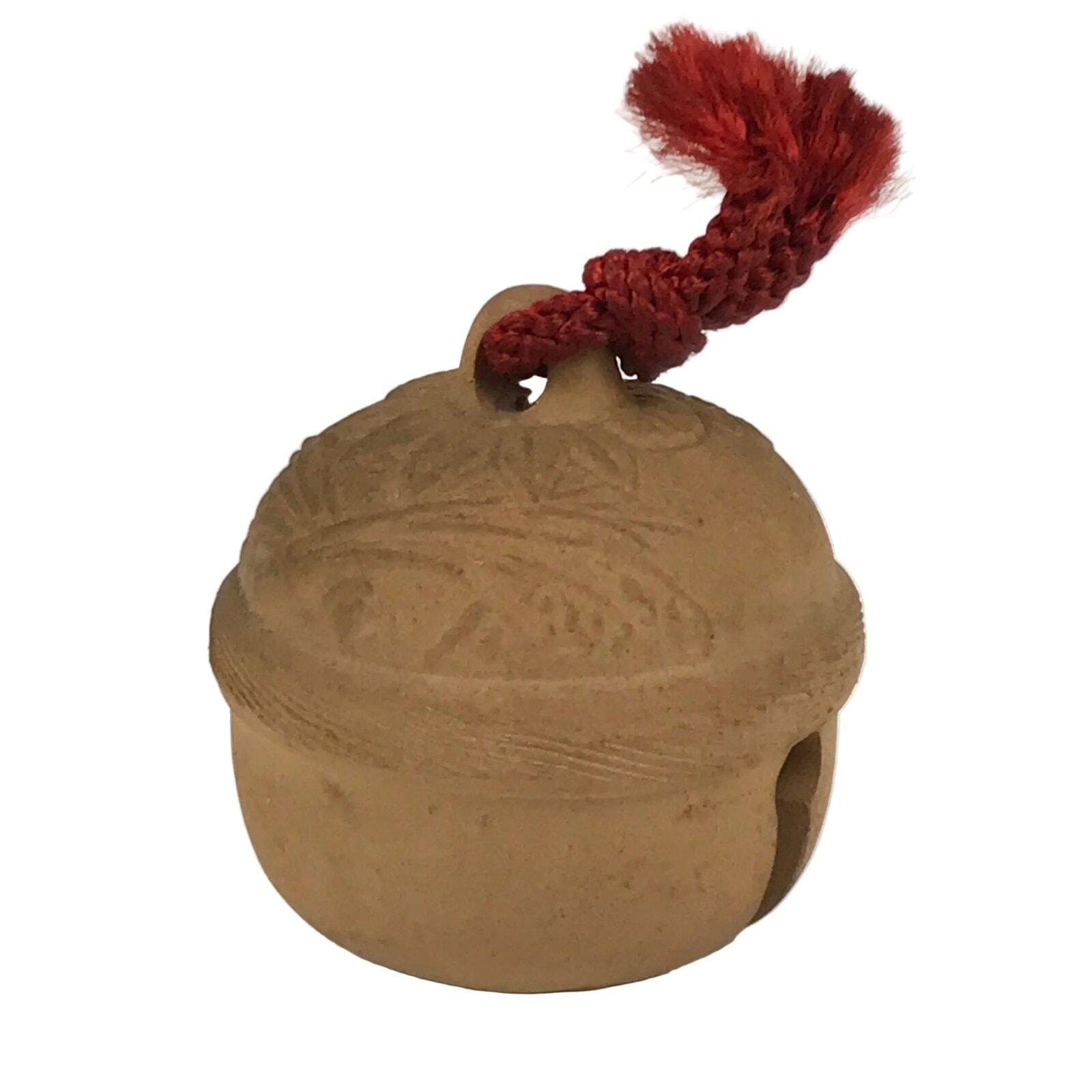 Japanese Clay Bell Dorei Vtg Tsuchi-Suzu Classic Atsuta Shrine Round Beige DR654