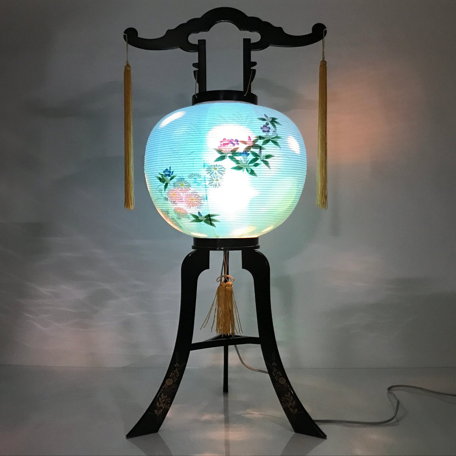 Japanese Electric Gifu Lantern 3 Legs Stand Vtg Obon Flowers Chrysanthemum LT108